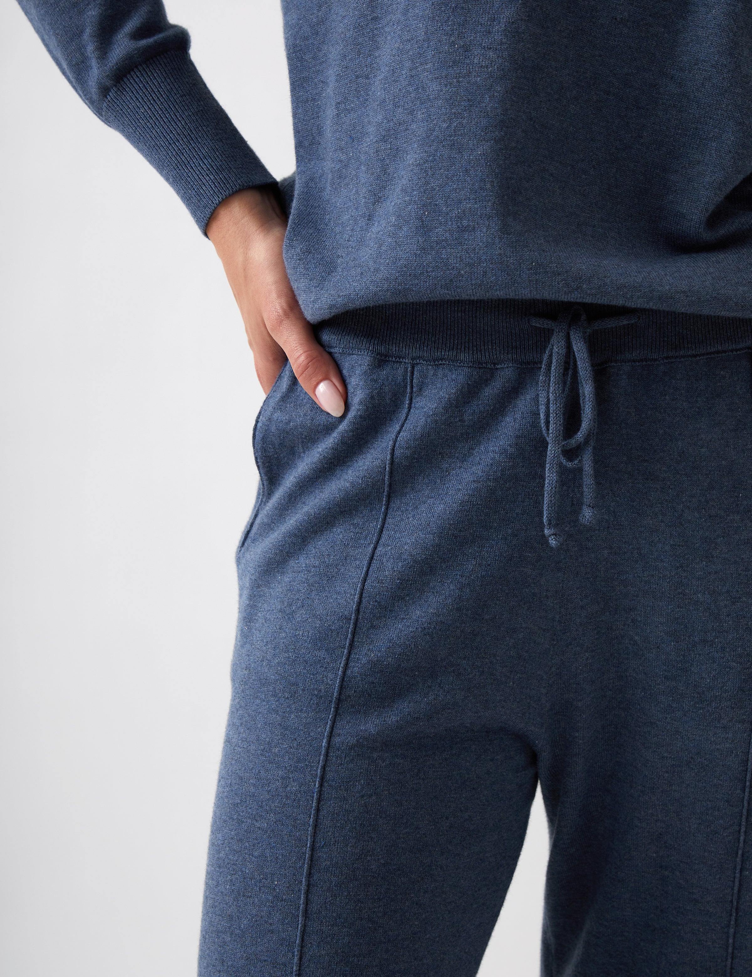 Cotton Cashmere Wide Leg Lounge Pants | Blue-2
