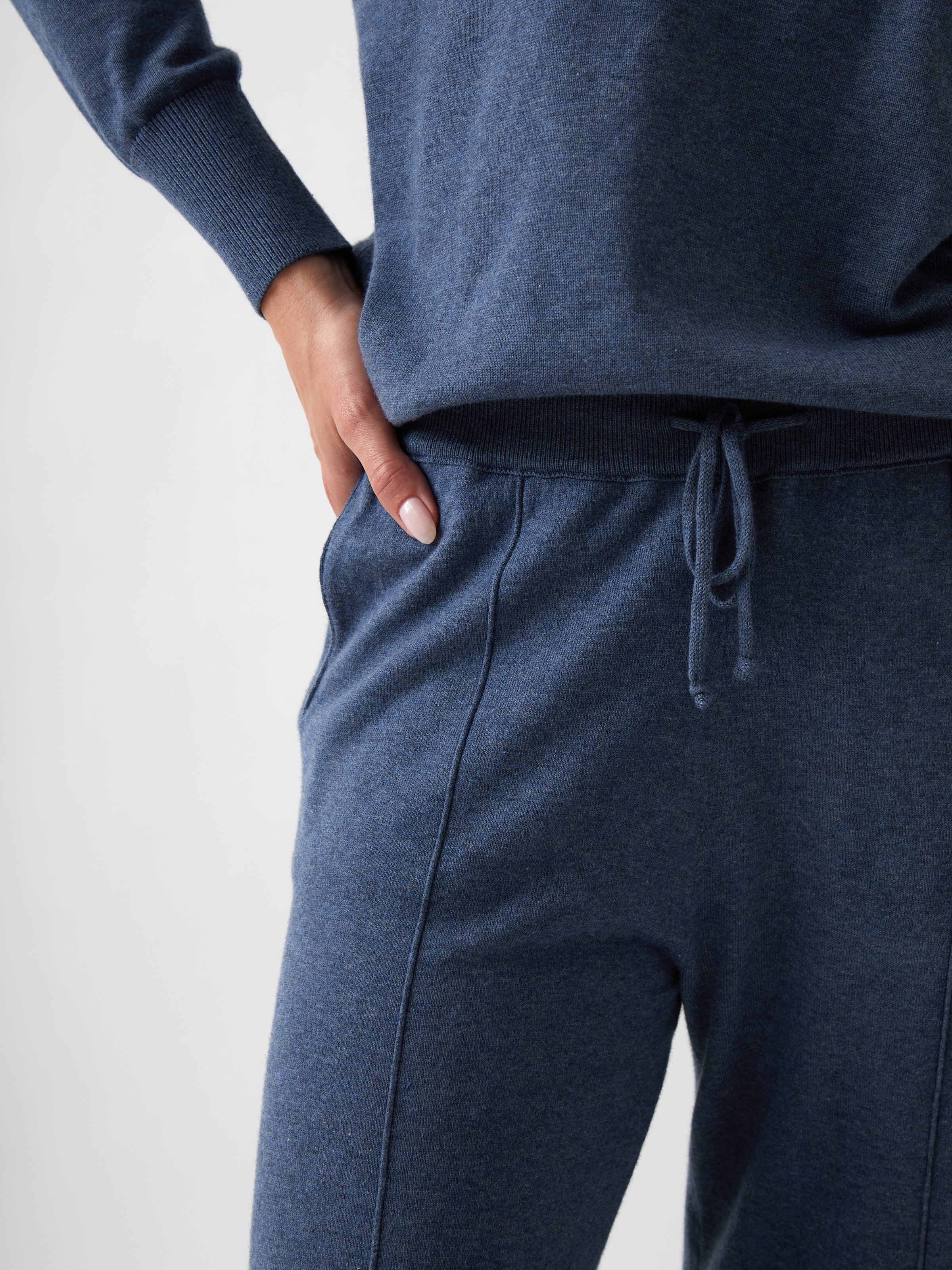 Cotton Cashmere Wide Leg Lounge Pants | Blue-2