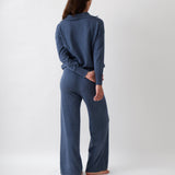 Cotton Cashmere Wide Leg Lounge Pants | Blue-4