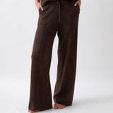 Cotton Cashmere Wide Leg Lounge Pants | Cocoa-1