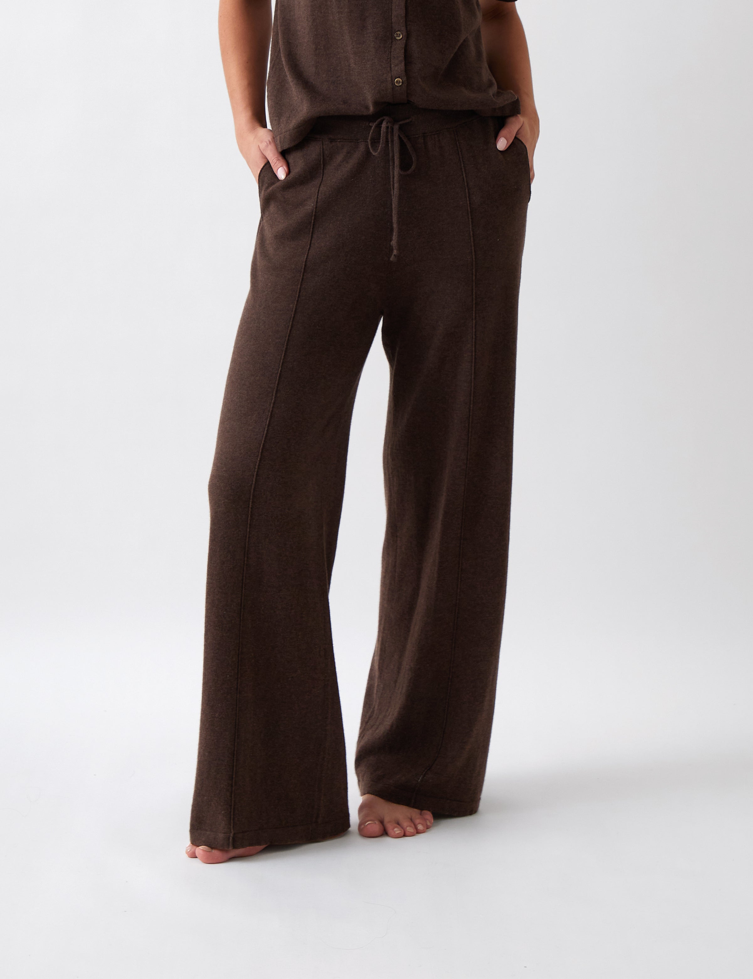Cotton Cashmere Wide Leg Lounge Pants | Cocoa-1