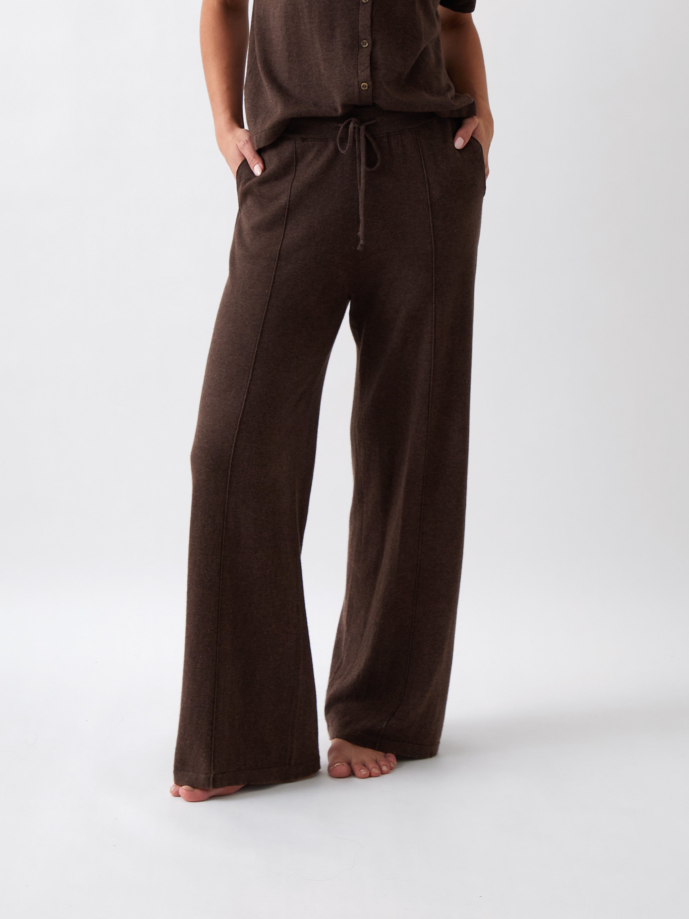 Cotton Cashmere Wide Leg Lounge Pants | Cocoa-1