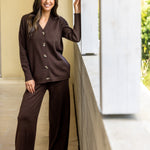 Cotton Cashmere Wide Leg Lounge Pants | Cocoa-3