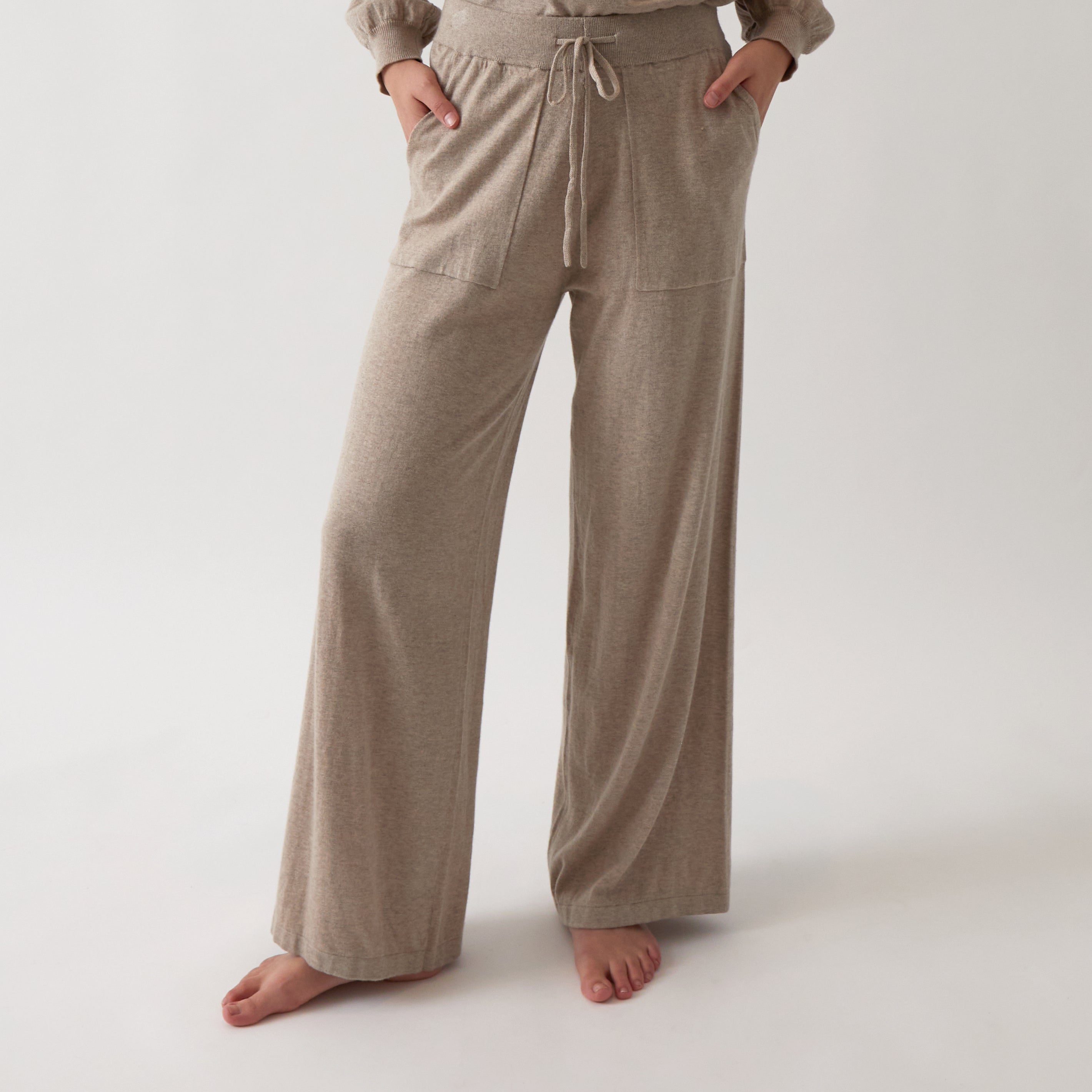 Cotton Cashmere Wide Leg Lounge Pants | Natural-1