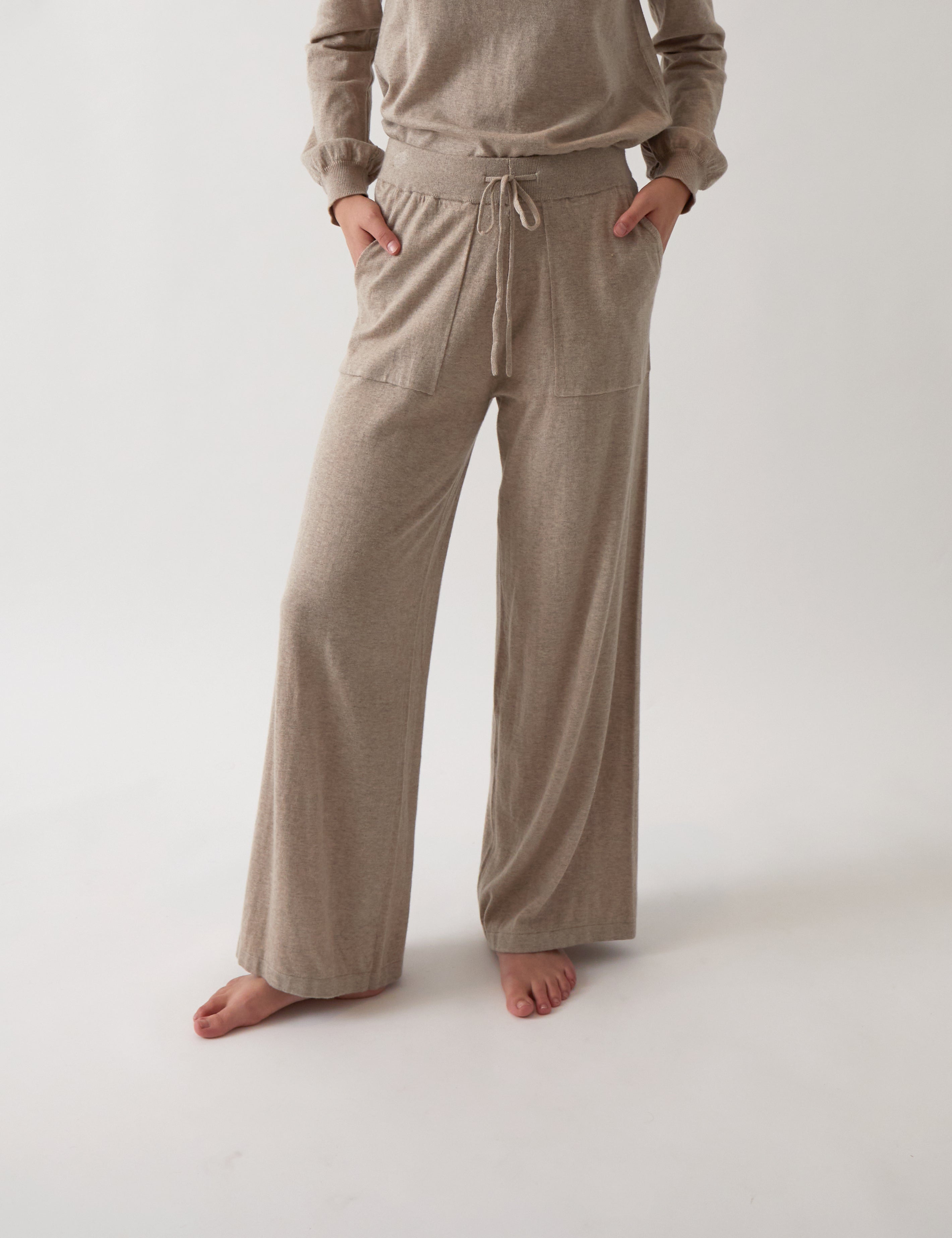 Cotton Cashmere Wide Leg Lounge Pants | Natural-1