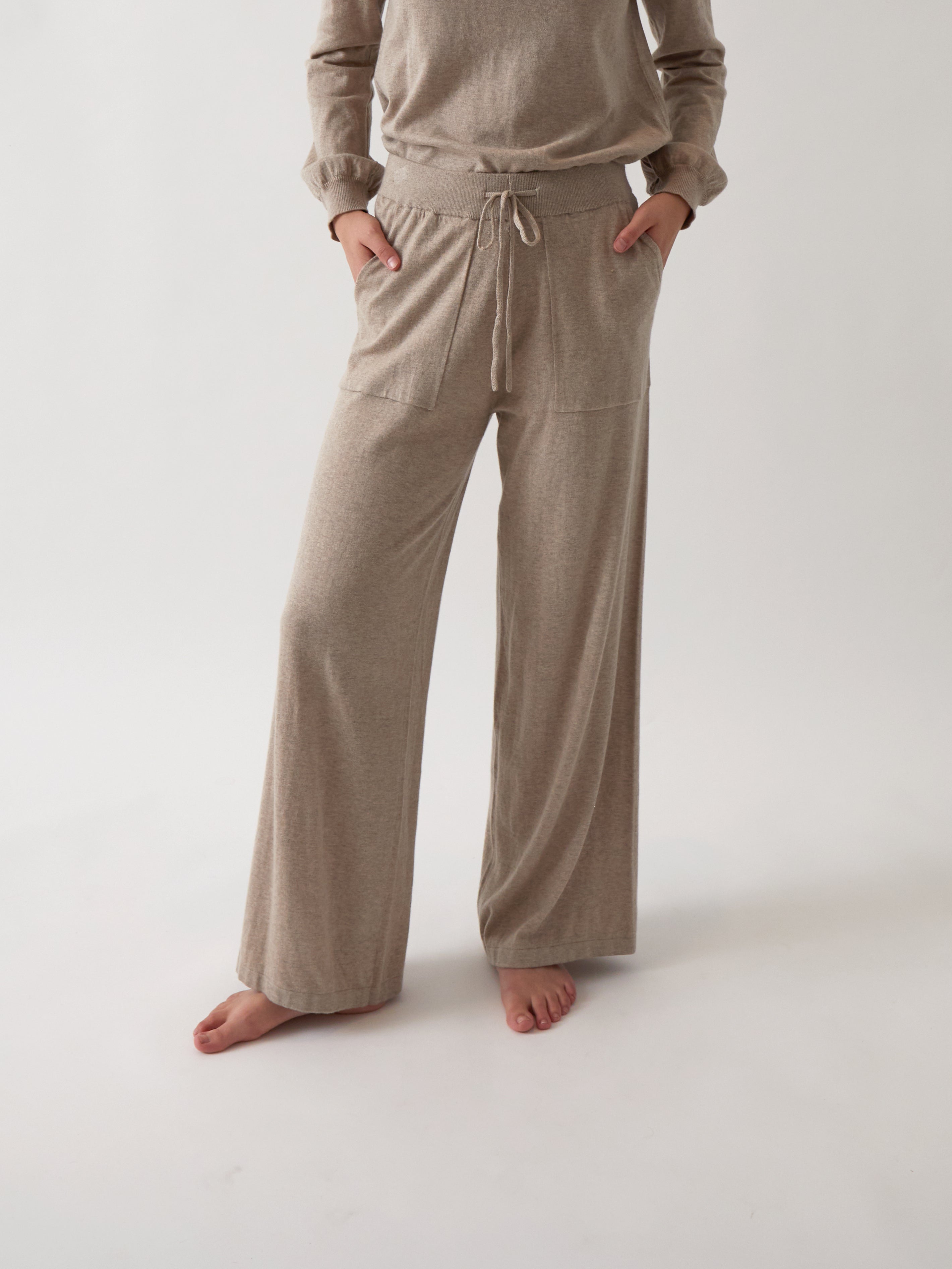 Cotton Cashmere Wide Leg Lounge Pants | Natural-1