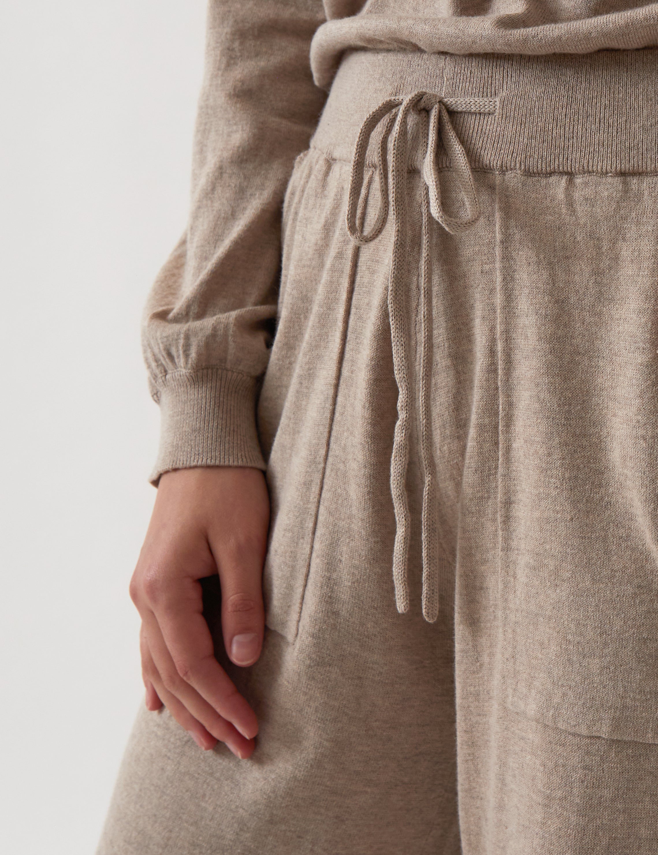 Cotton Cashmere Wide Leg Lounge Pants | Natural-2