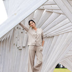 Cotton Cashmere Wide Leg Lounge Pants | Natural-3