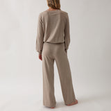 Cotton Cashmere Wide Leg Lounge Pants | Natural-4