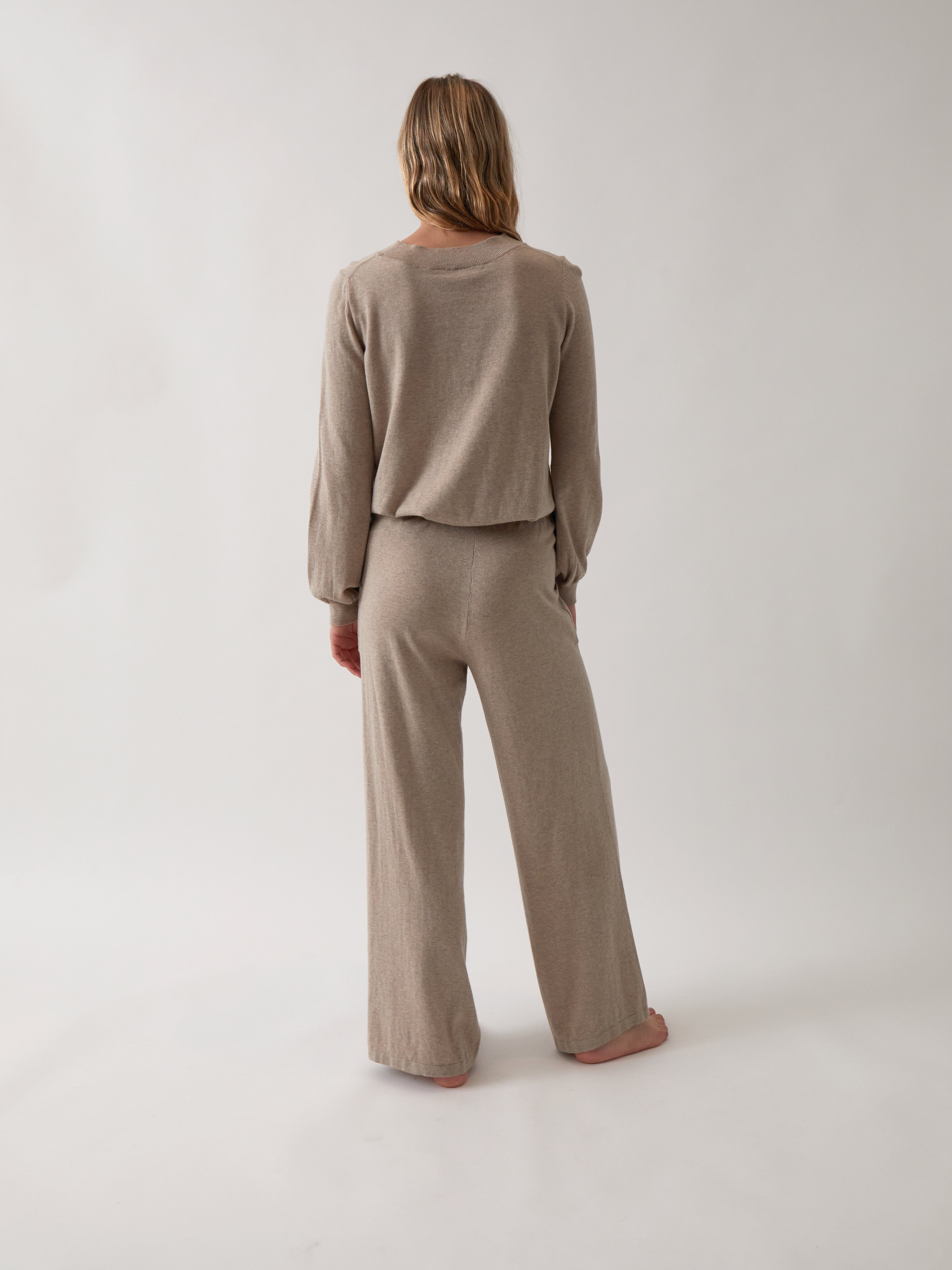 Cotton Cashmere Wide Leg Lounge Pants | Natural-4