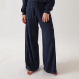 Cotton Cashmere Wide Leg Lounge Pants | Navy-1