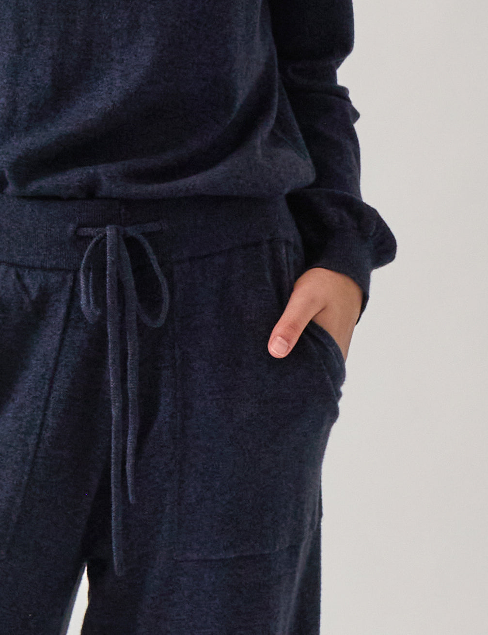 Cotton Cashmere Wide Leg Lounge Pants | Navy-2