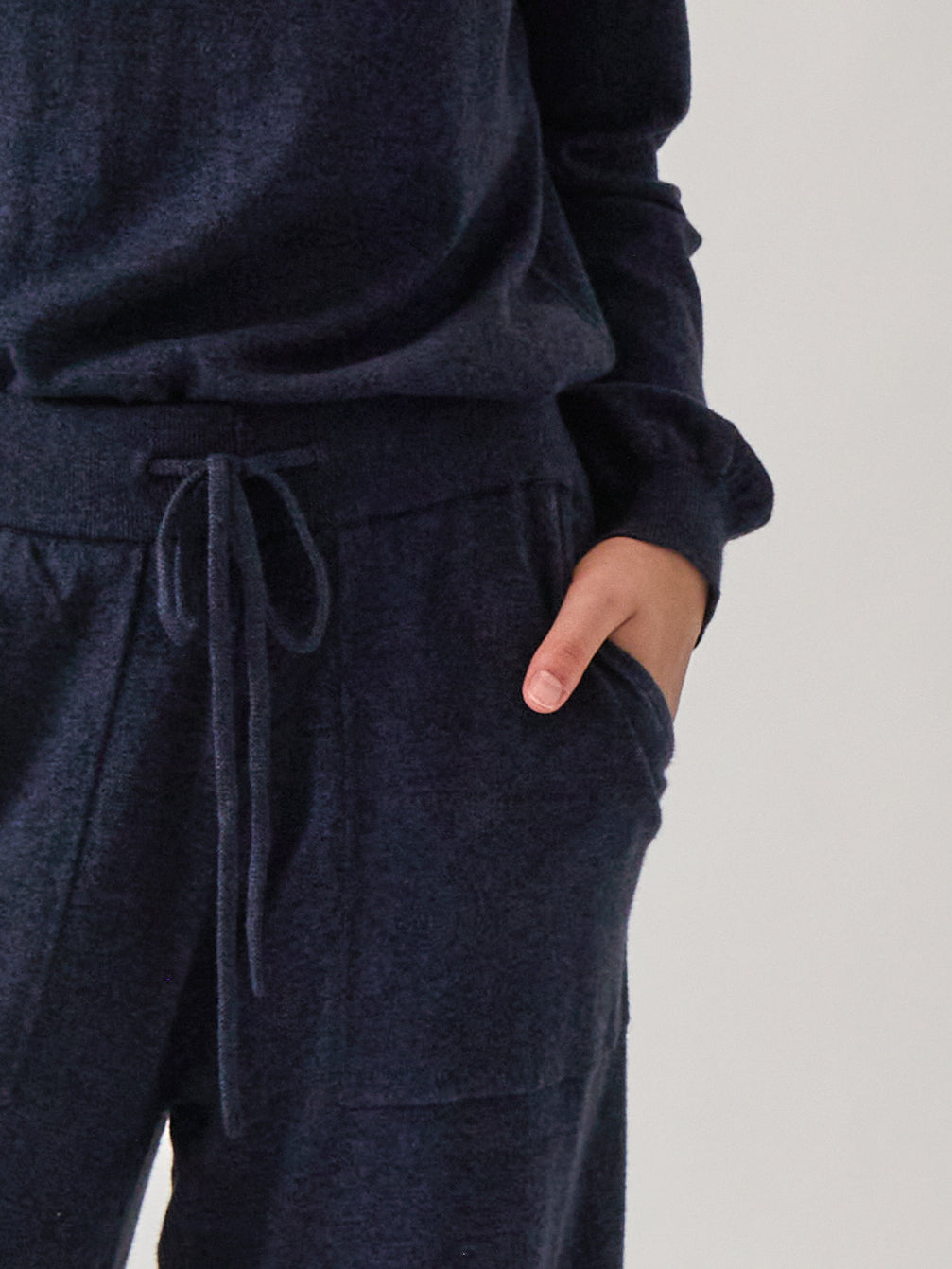 Cotton Cashmere Wide Leg Lounge Pants | Navy-2