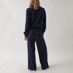 Cotton Cashmere Wide Leg Lounge Pants | Navy-4