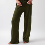 Cotton Cashmere Wide Leg Lounge Pants | Olive-1