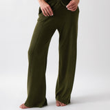Cotton Cashmere Wide Leg Lounge Pants | Olive-1