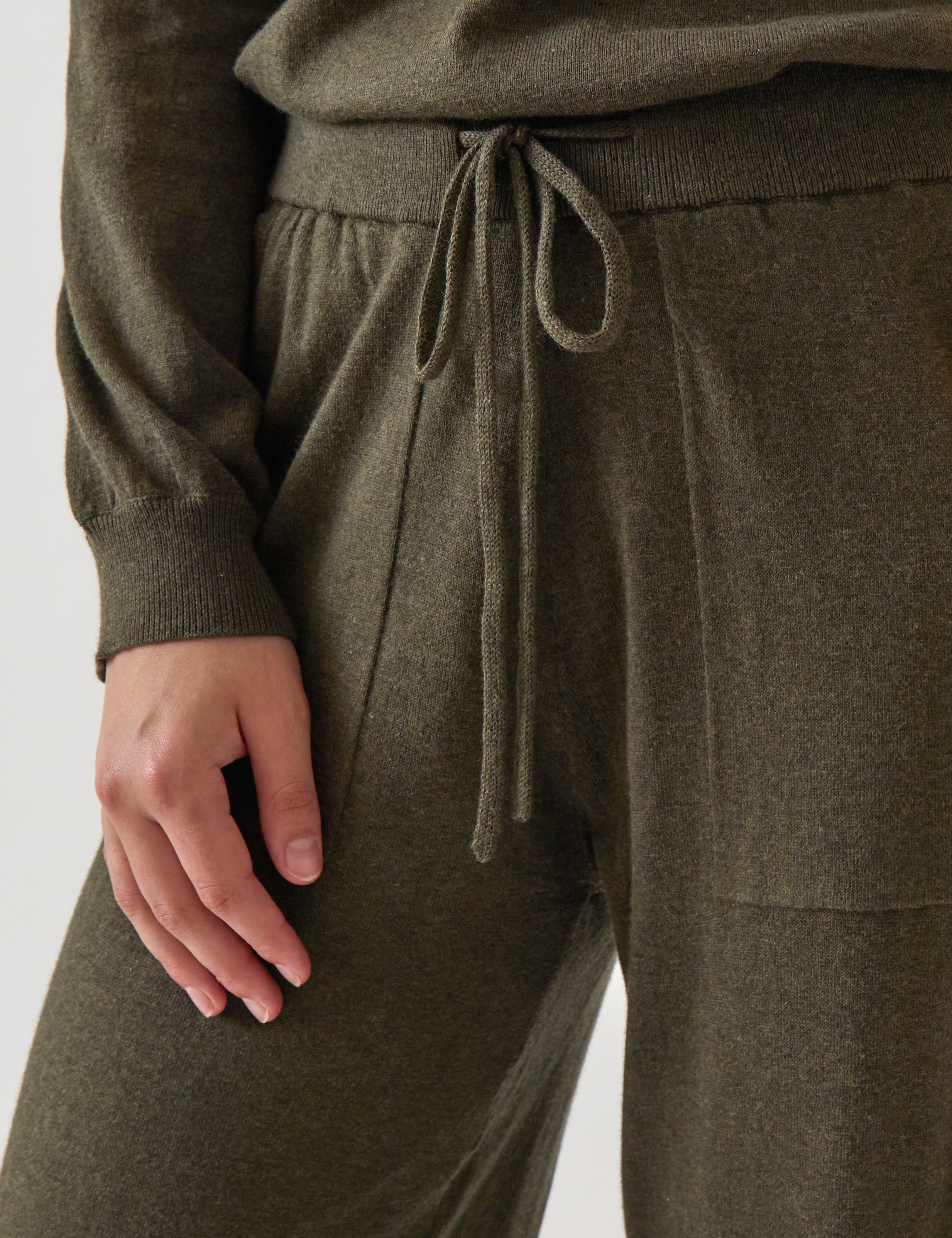 Cotton Cashmere Wide Leg Lounge Pants | Olive-2
