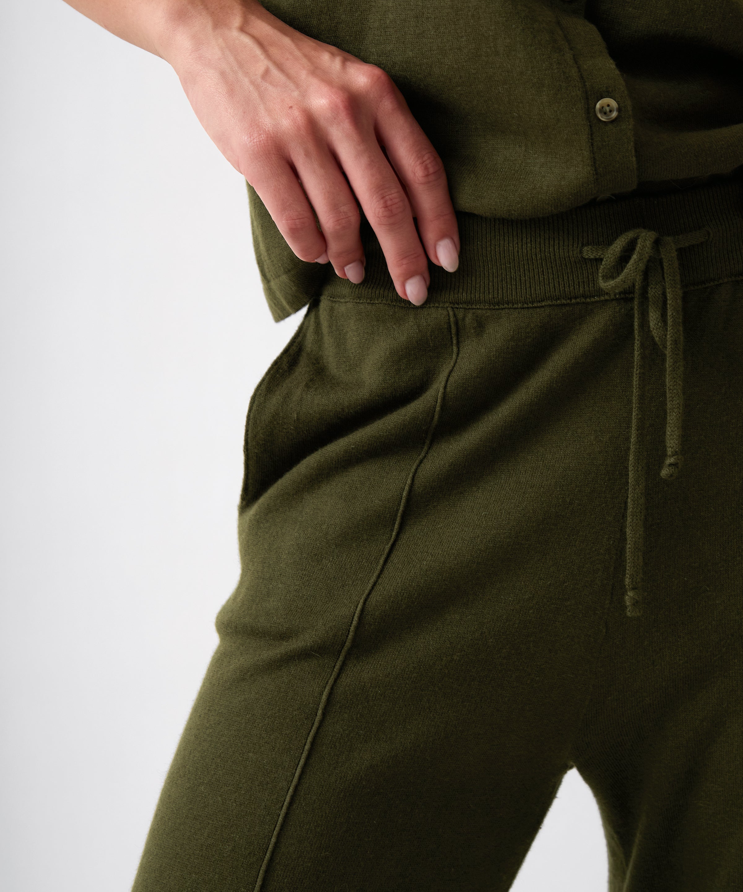 Cotton Cashmere Wide Leg Lounge Pants | Olive-2