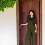 Cotton Cashmere Wide Leg Lounge Pants | Olive-3
