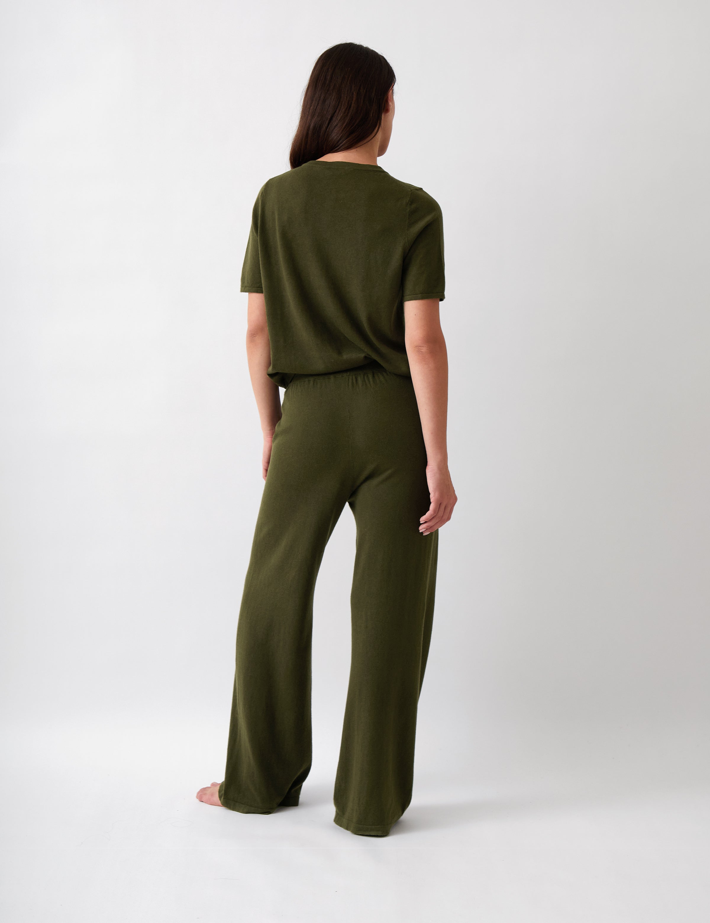 Cotton Cashmere Wide Leg Lounge Pants | Olive-4