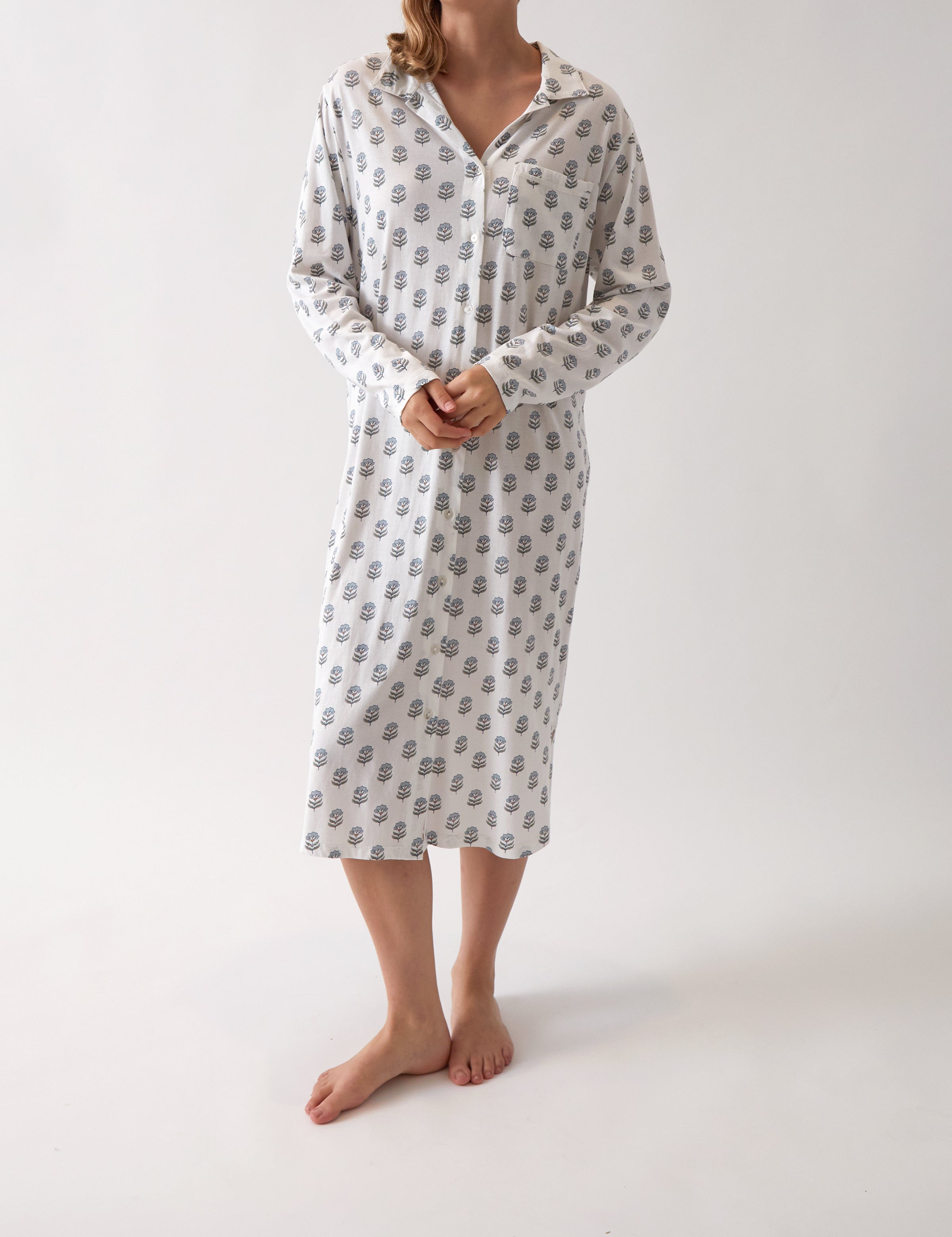 Eloise Organic Cotton Knit Nightshirt | Floral-1
