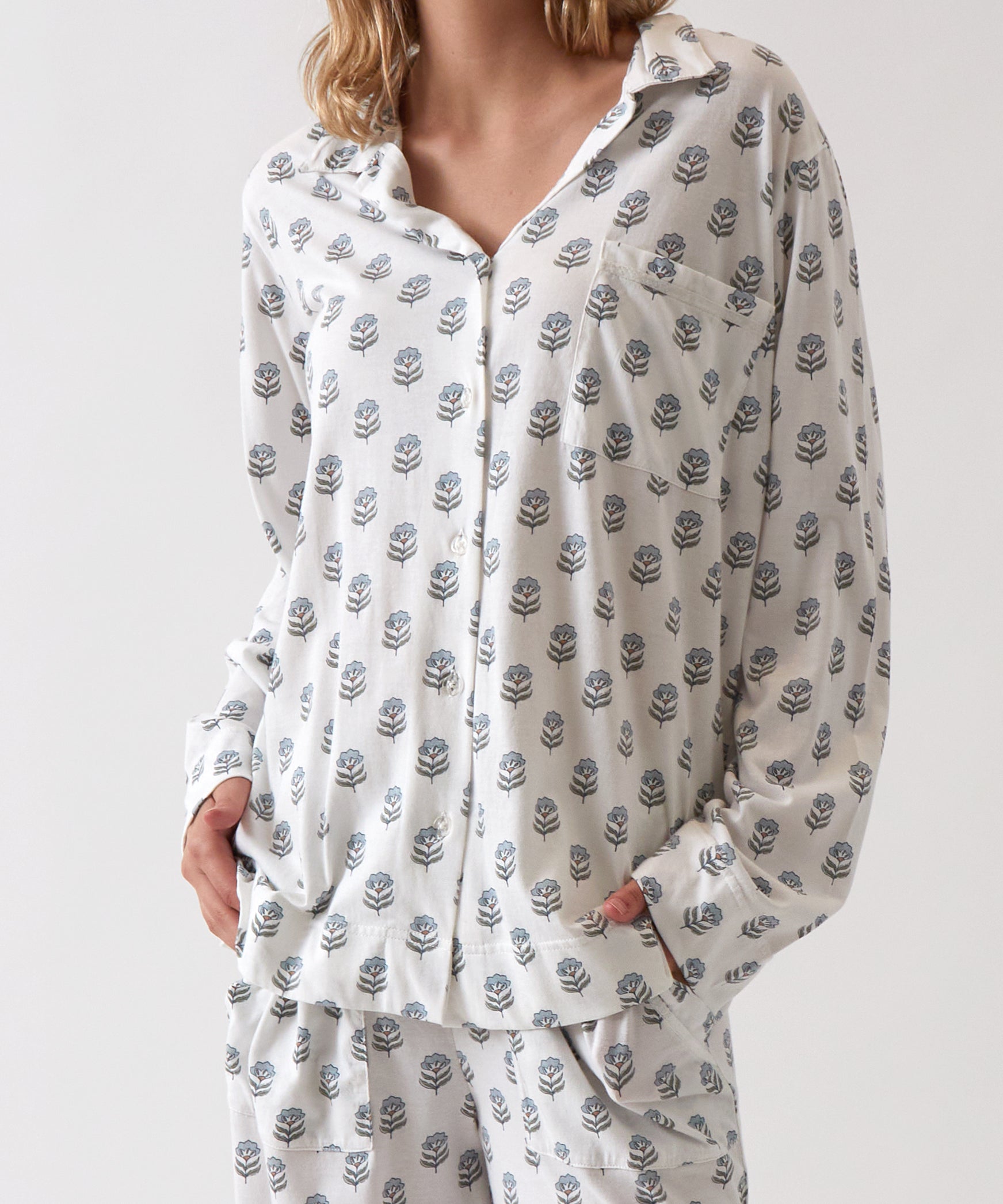 Eloise Organic Cotton Knit PJ Shirt | Floral-1