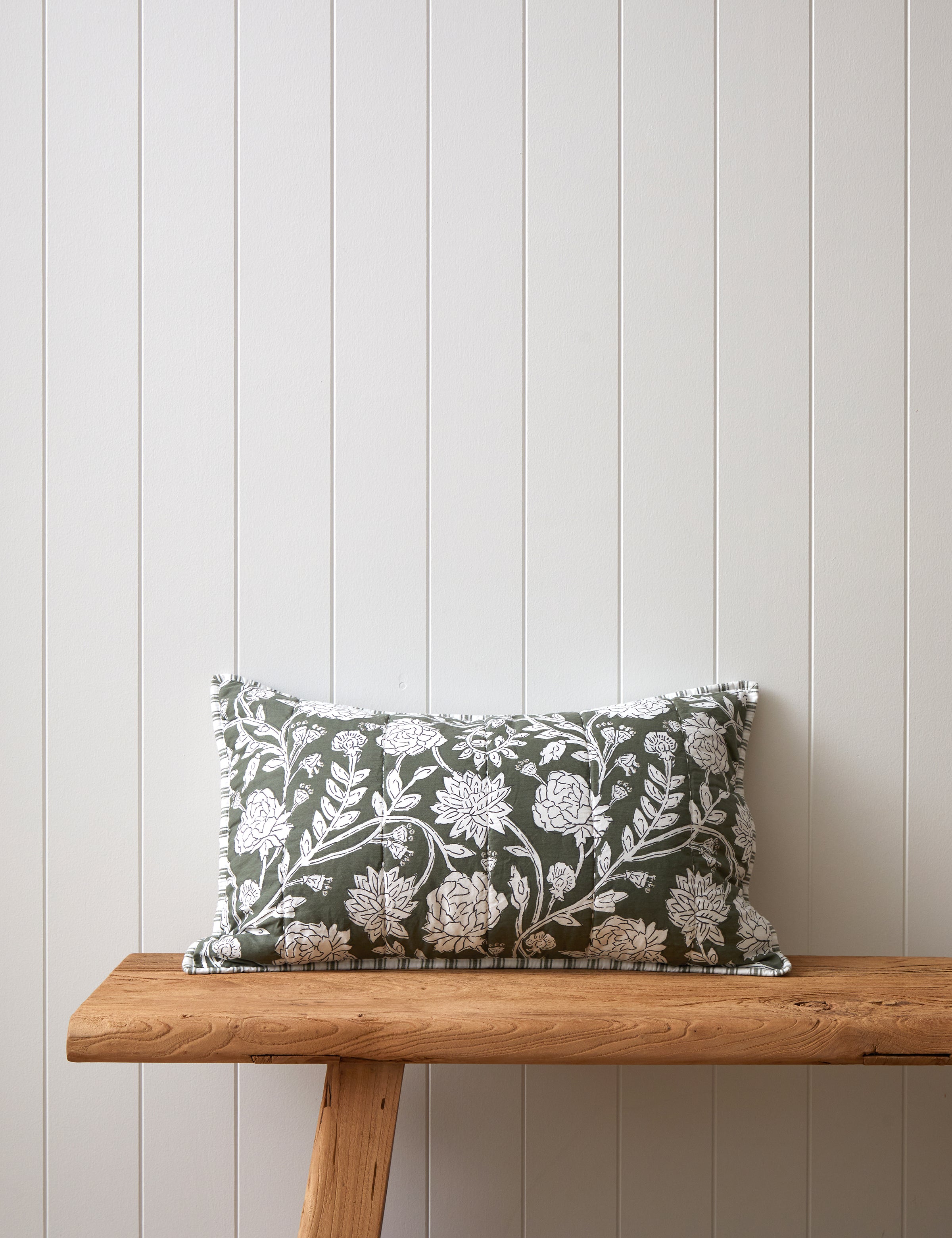 Elora Rectangle Cushion Cover | Green Floral-1