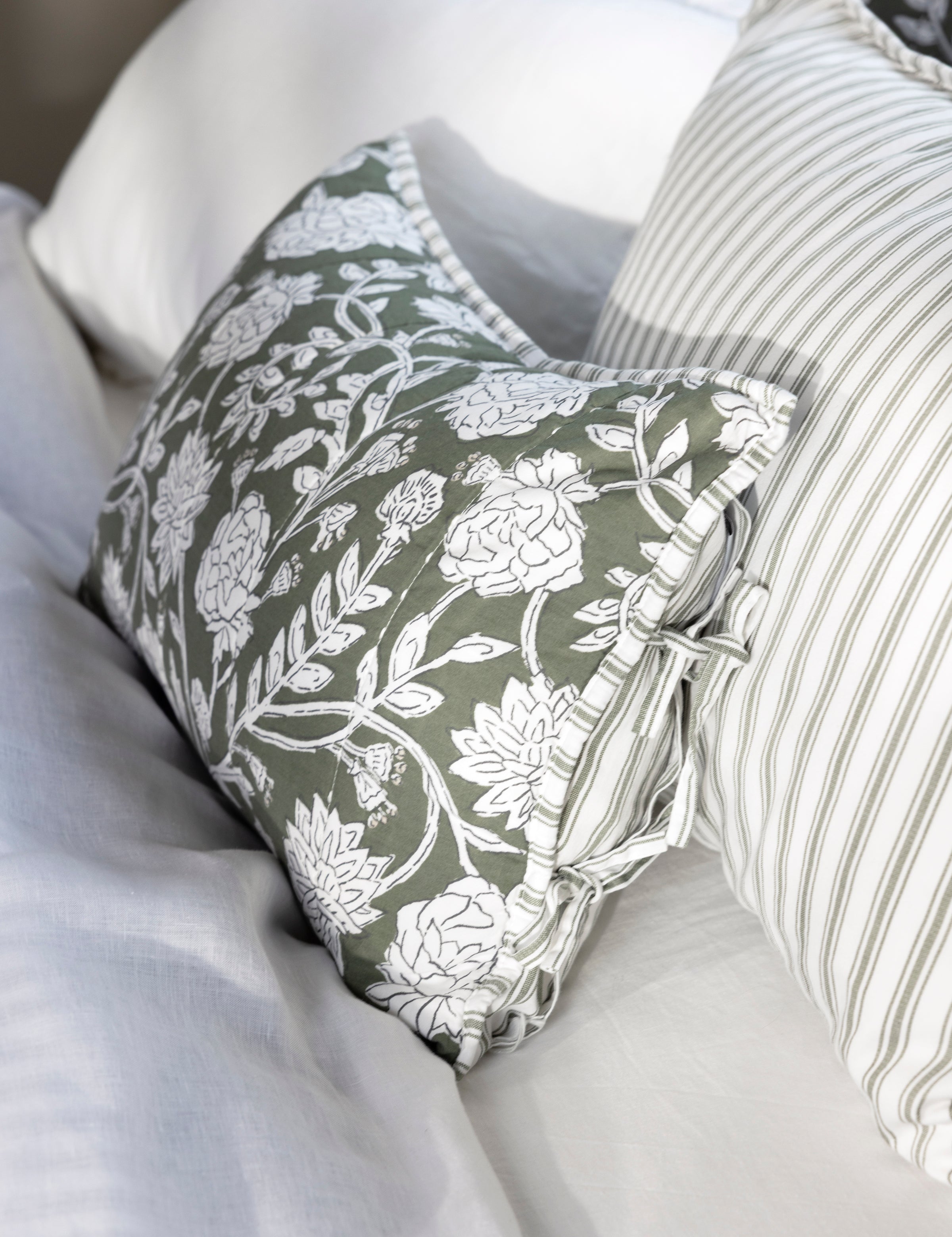 Elora Rectangle Cushion Cover | Green Floral-2