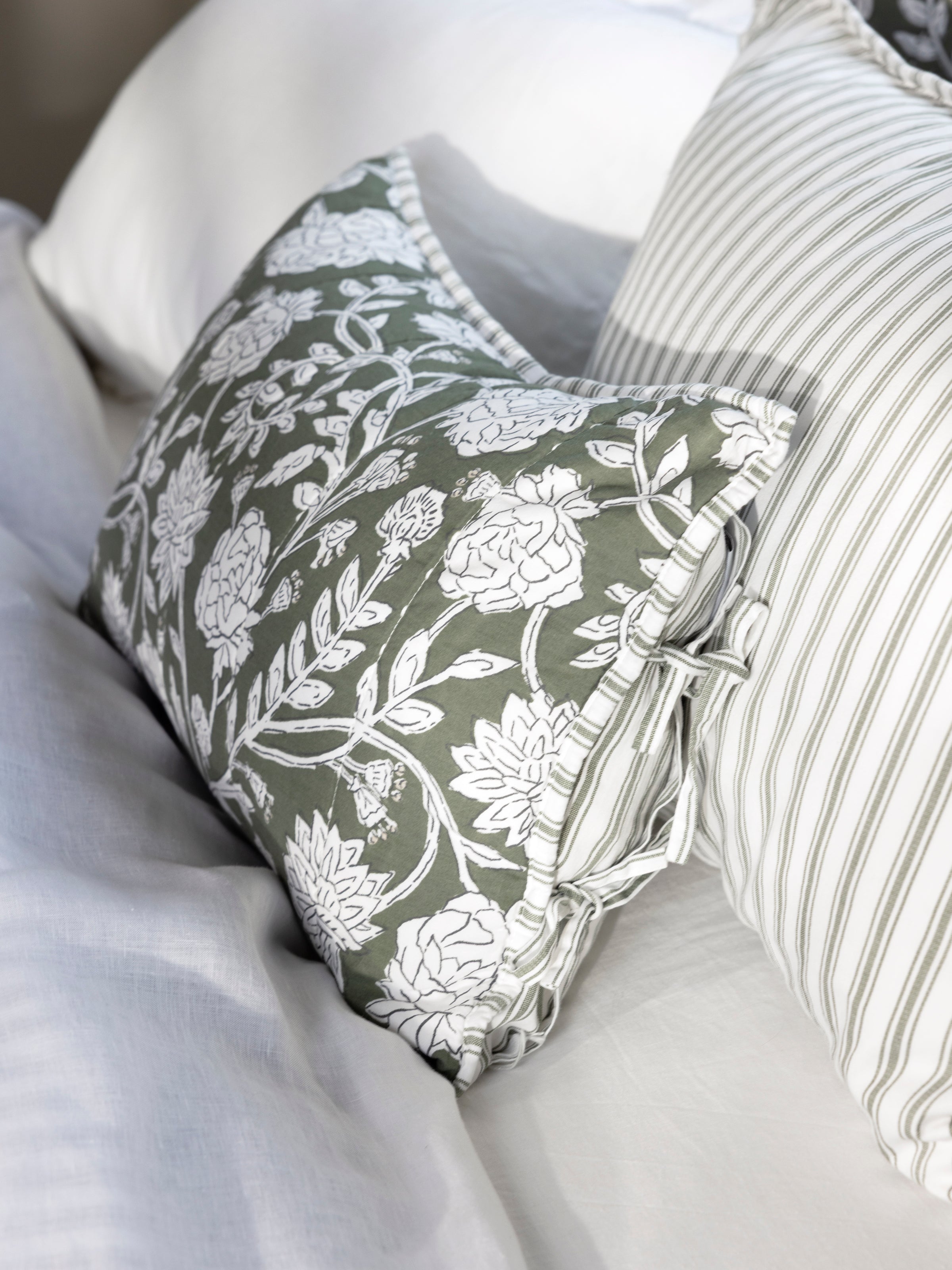 Elora Rectangle Cushion Cover | Green Floral-2