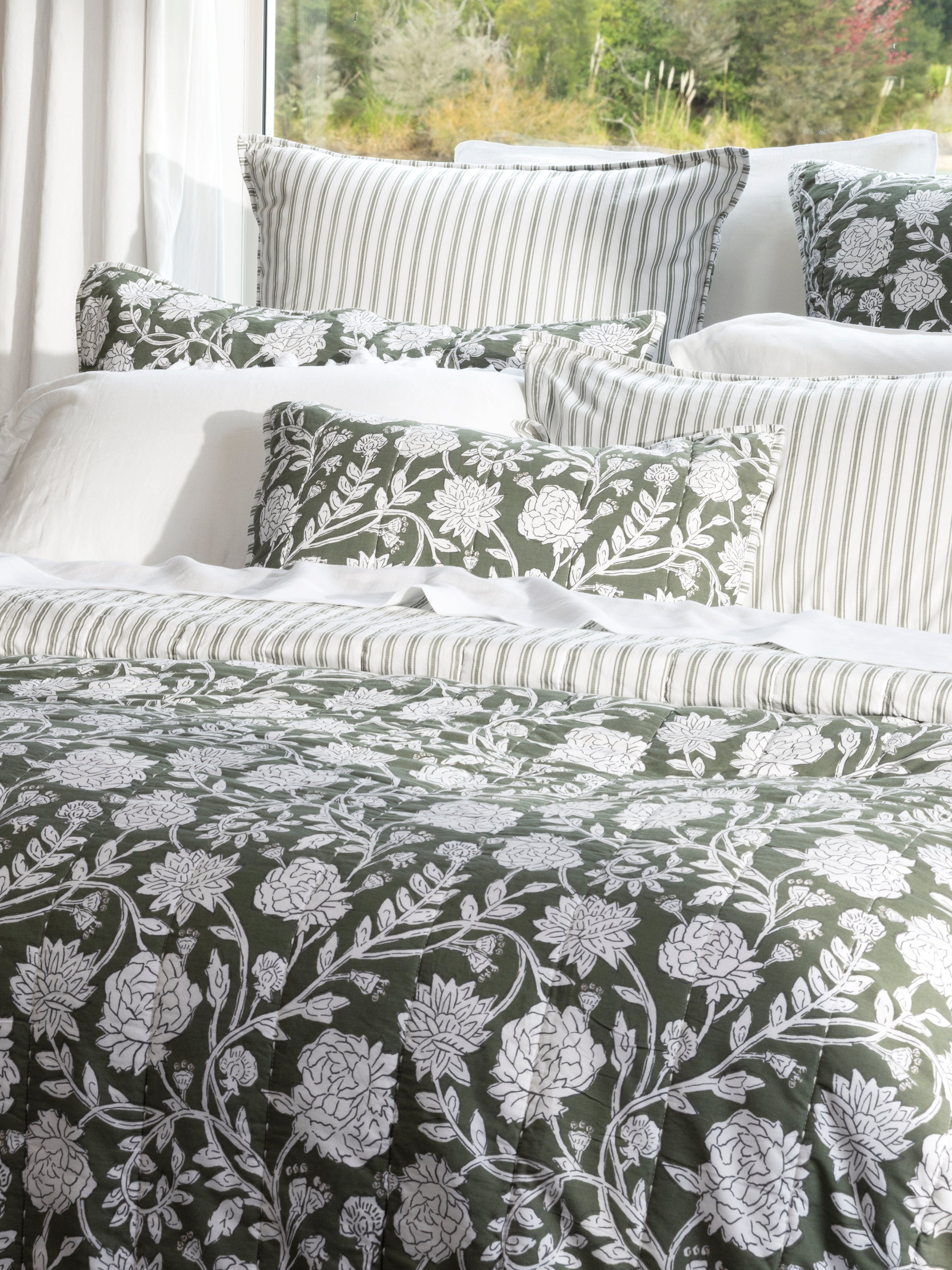 Elora Standard Pillowcase | Green Floral-2