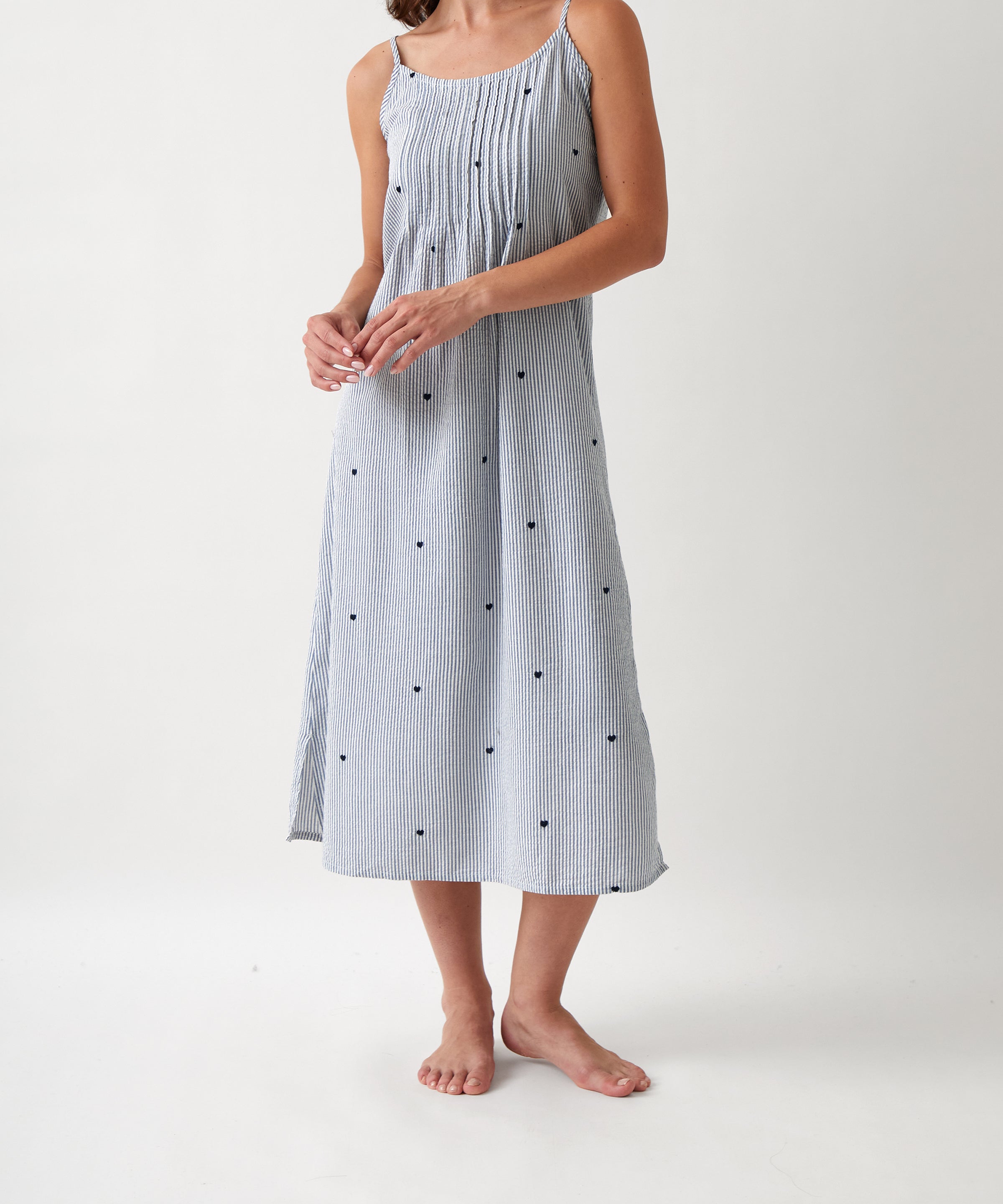 Esme Pintuck Nightie | Blue Stripe-1