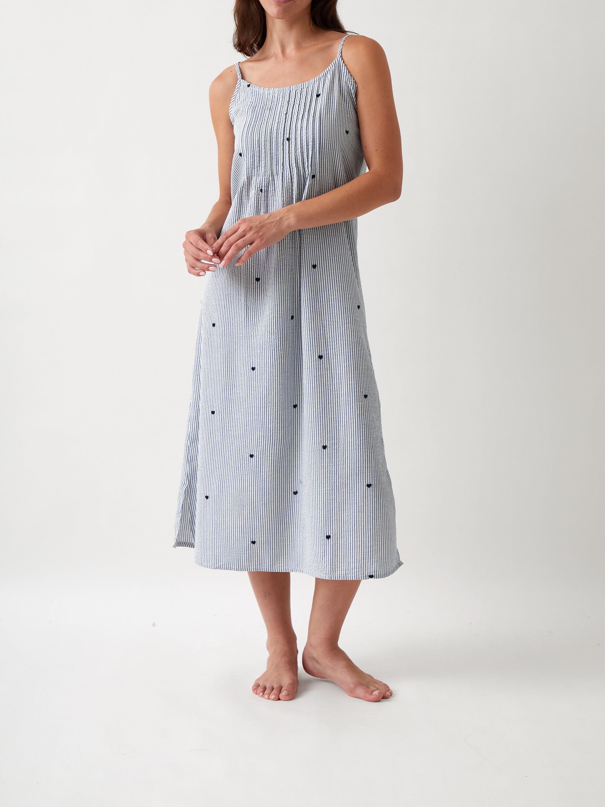 Esme Pintuck Nightie | Blue Stripe-1