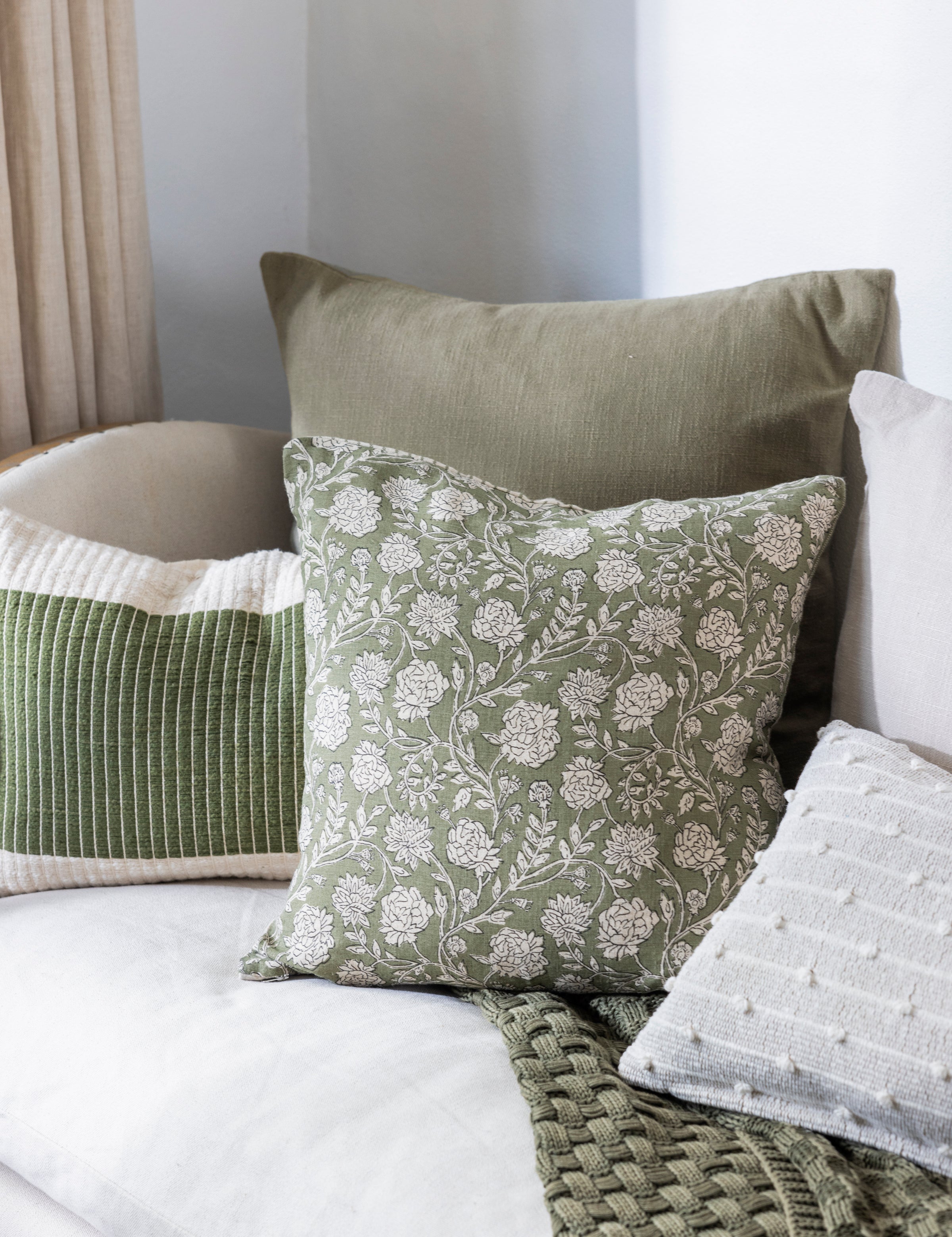 Fable Square Cushion Cover | Olive-2