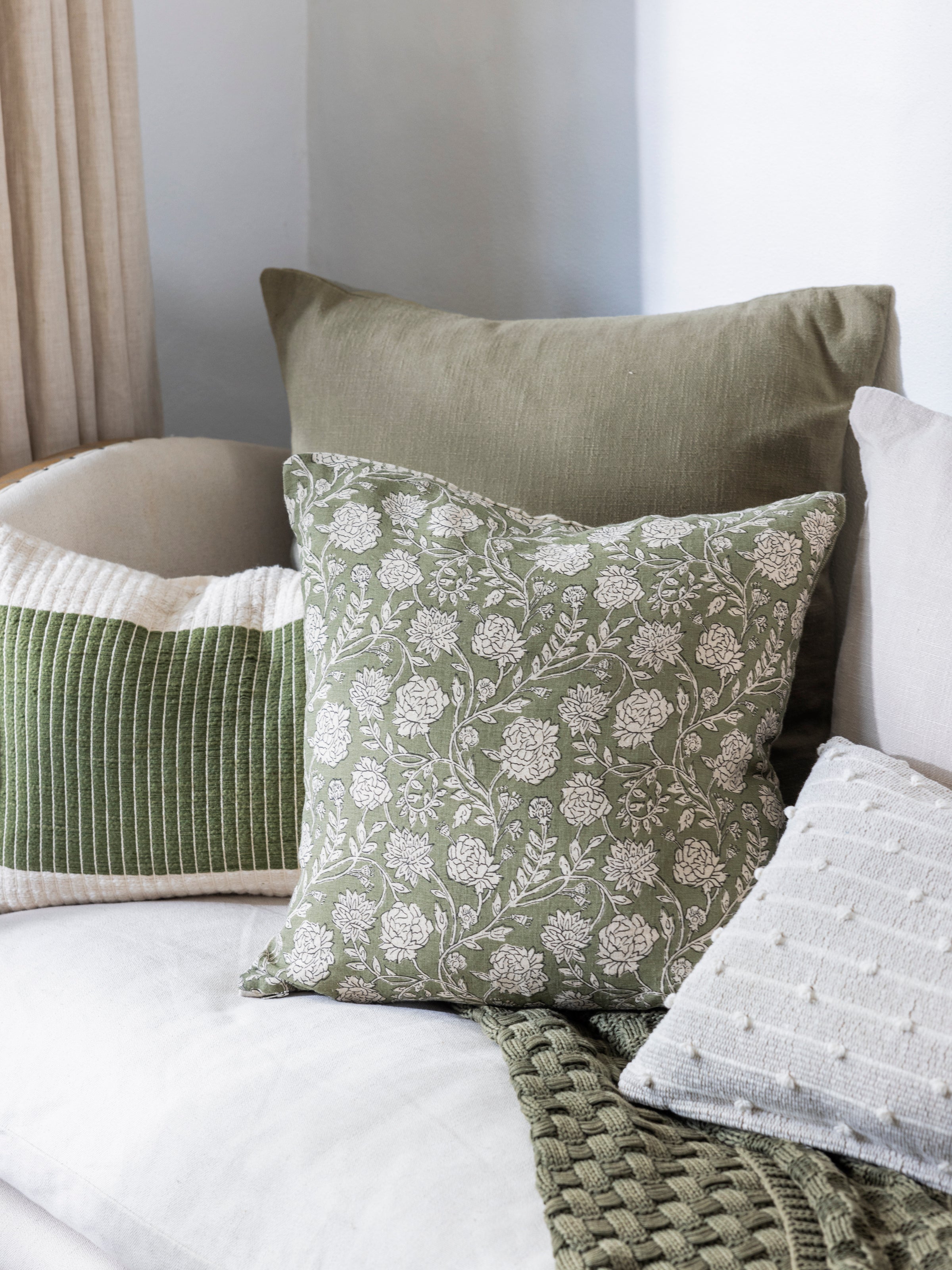 Fable Square Cushion Cover | Olive-2