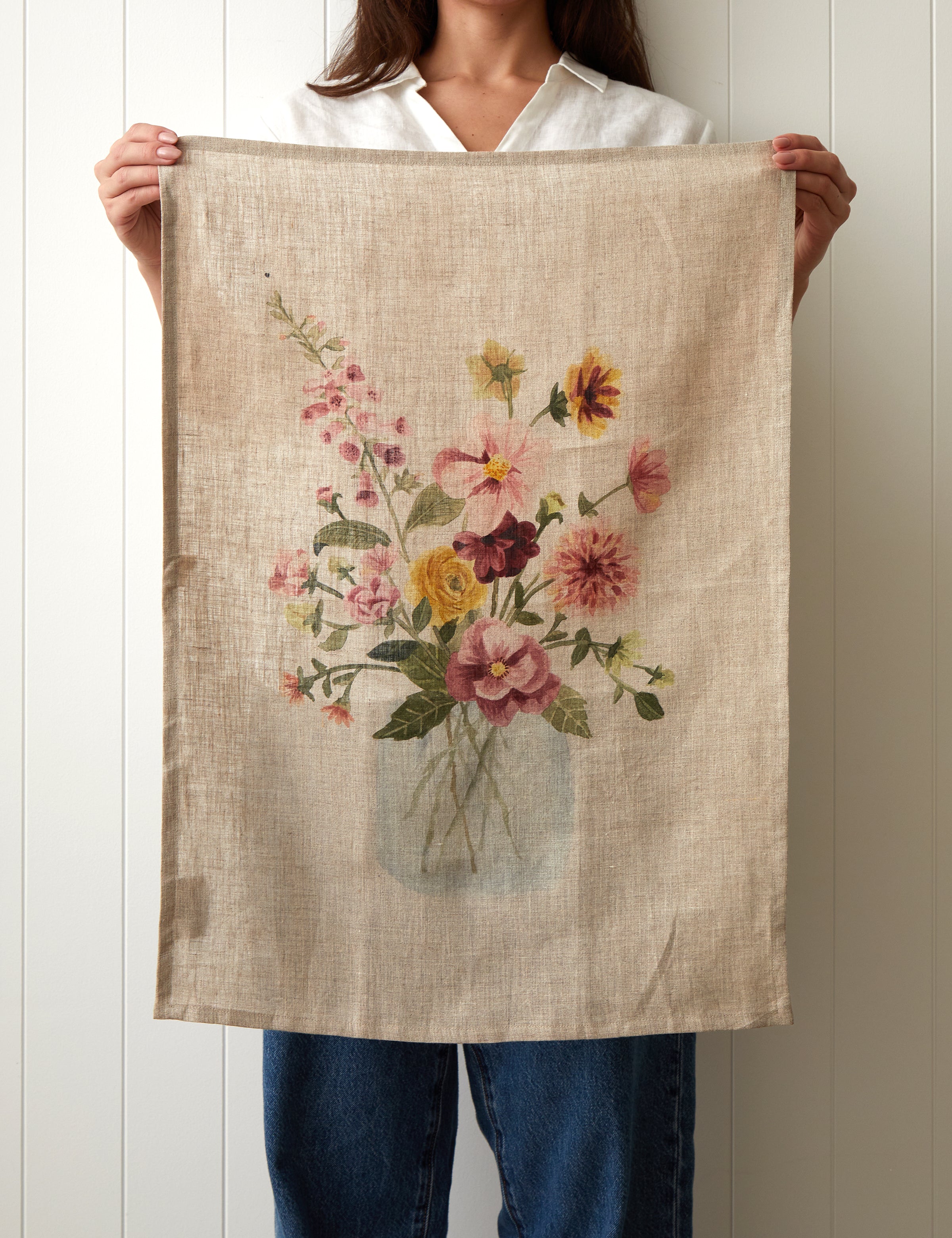 Flower Vase Linen Tea Towel | Multi-2