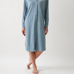 Georgie Organic Brushed Cotton Knit Nightshirt | Blue-1