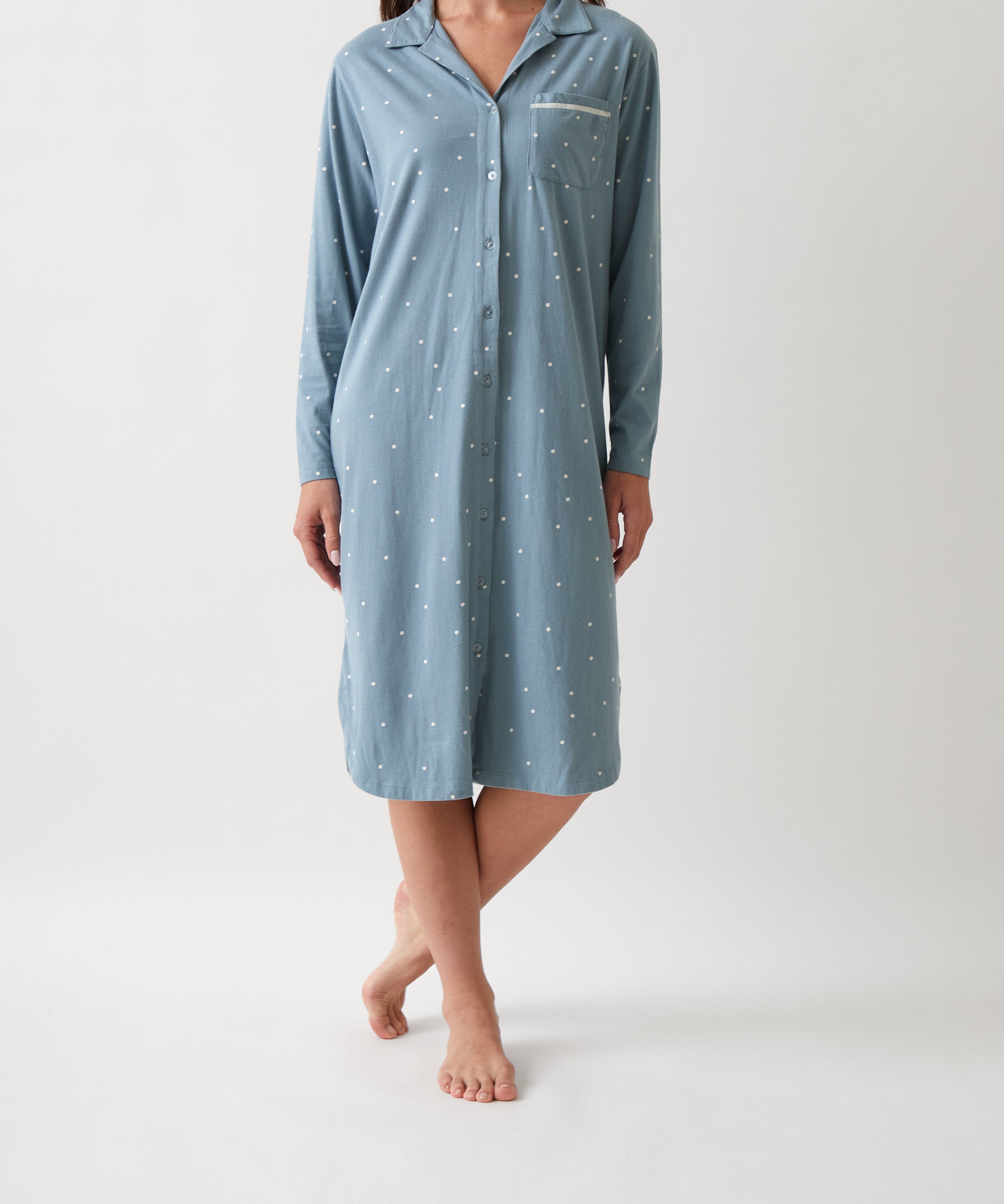 Georgie Organic Brushed Cotton Knit Nightshirt | Blue-1