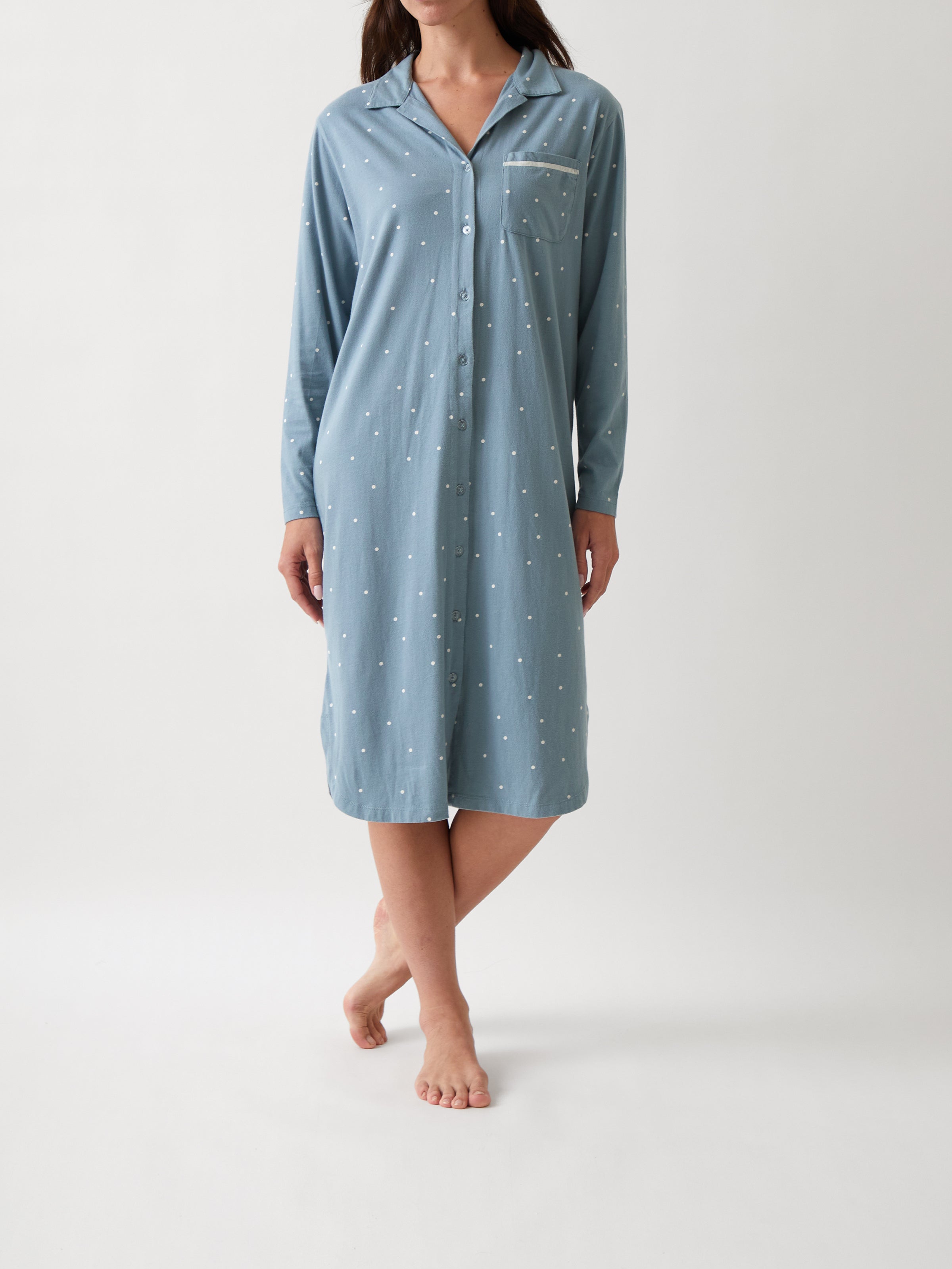 Georgie Organic Brushed Cotton Knit Nightshirt | Blue-1