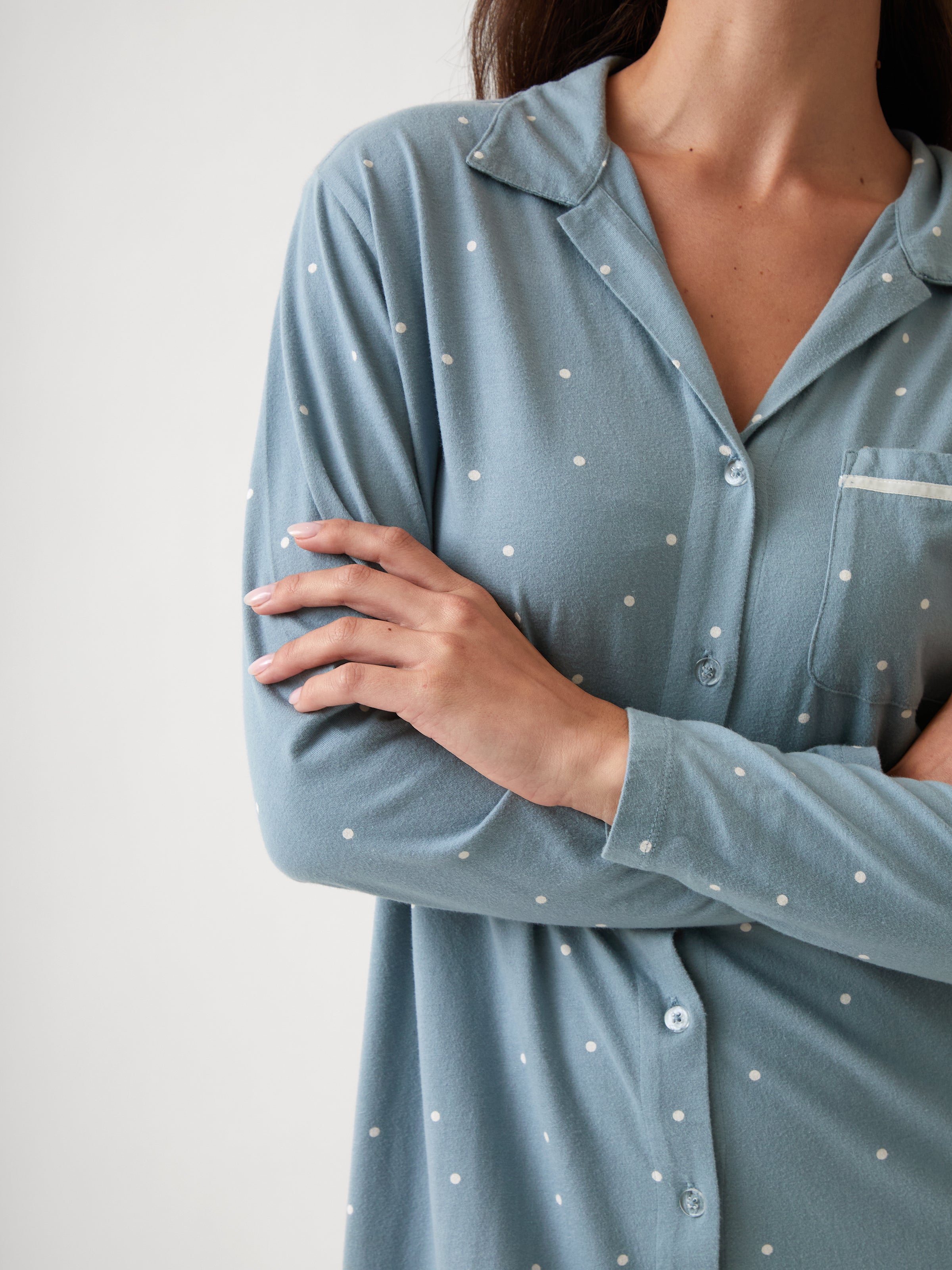 Georgie Organic Brushed Cotton Knit Nightshirt | Blue-2