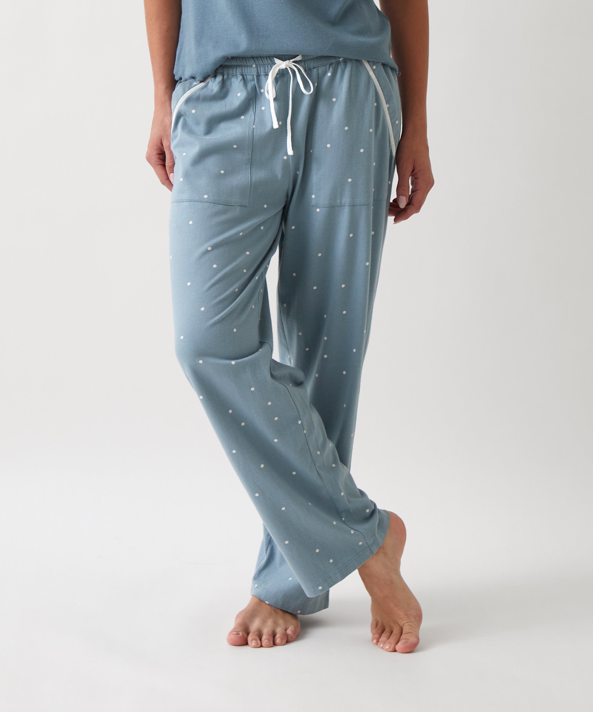 Georgie Organic Brushed Cotton Knit PJ Pants | Blue-1