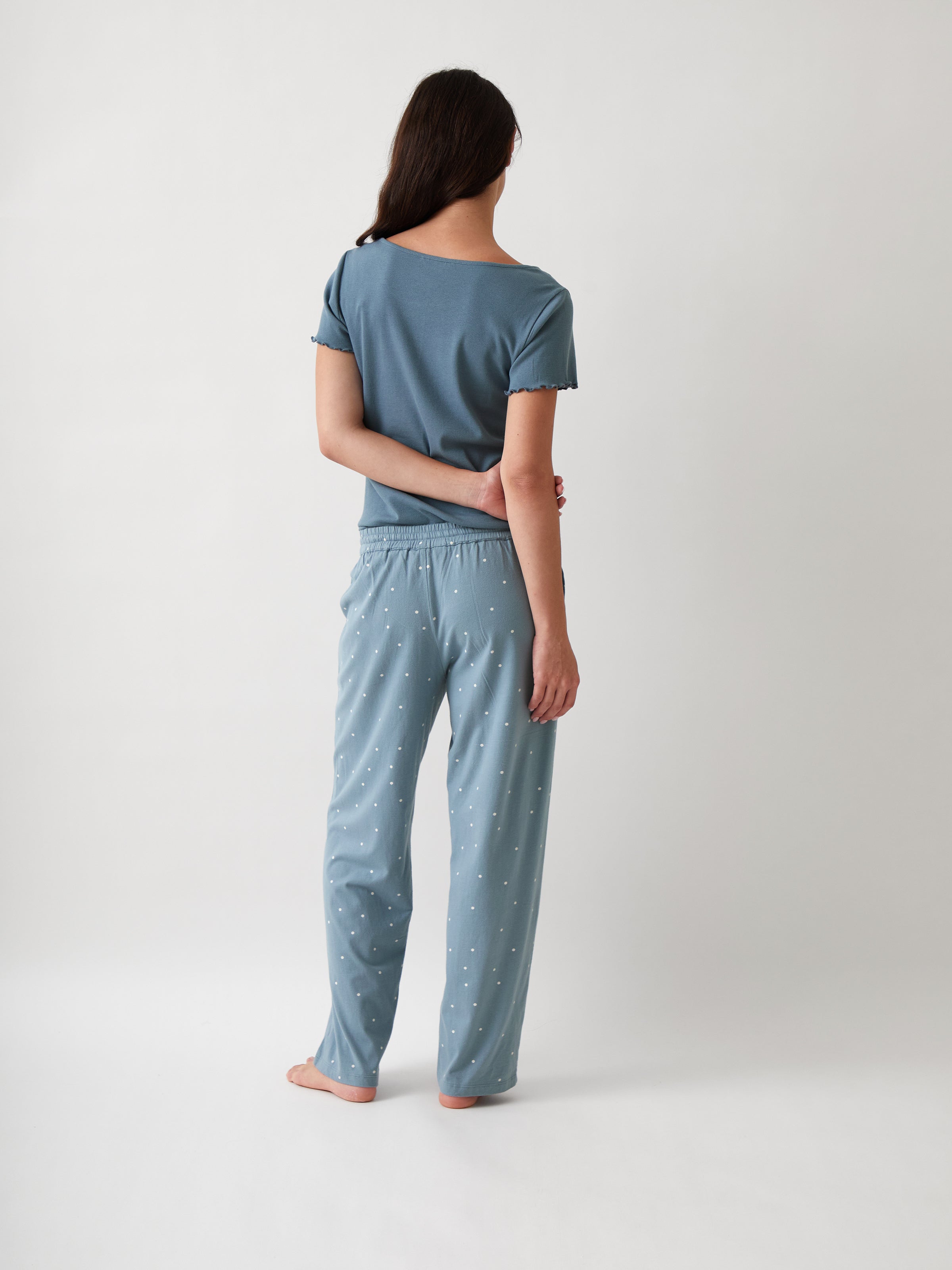 Georgie Organic Brushed Cotton Knit PJ Pants | Blue-4