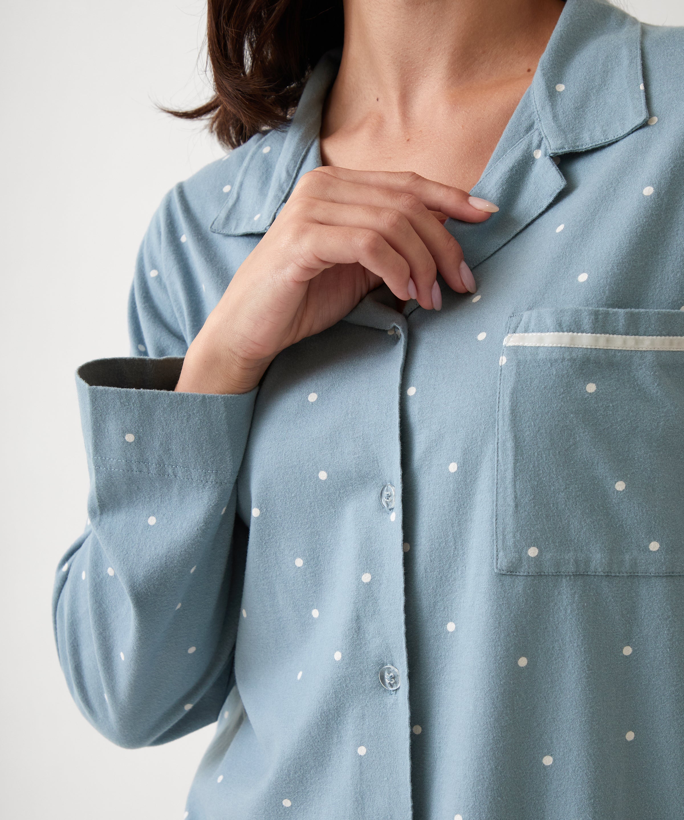 Georgie Organic Brushed Cotton Knit PJ Shirt | Blue-2