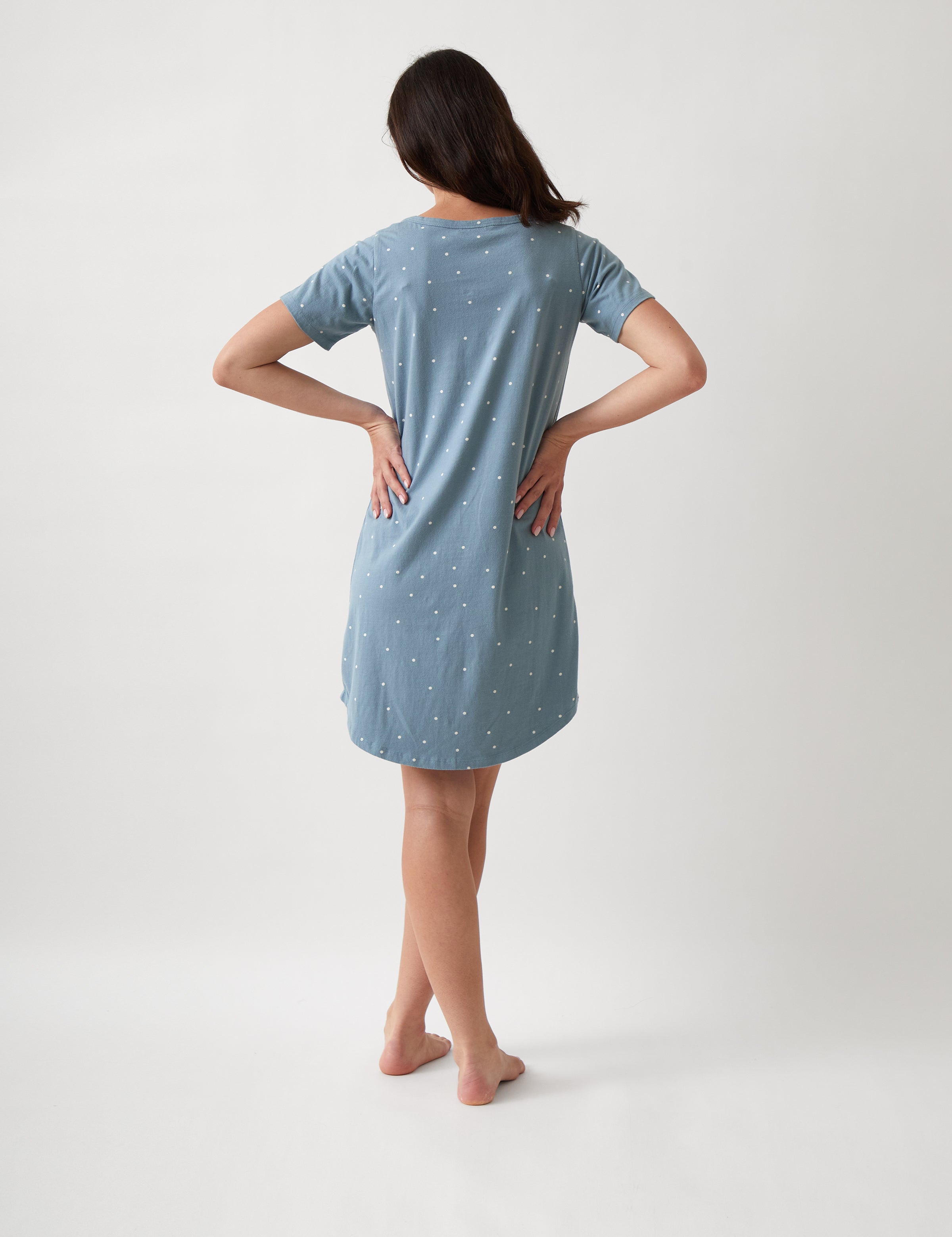 Georgie Organic Brushed Cotton Knit Tee Shirt Dress | Blue-3