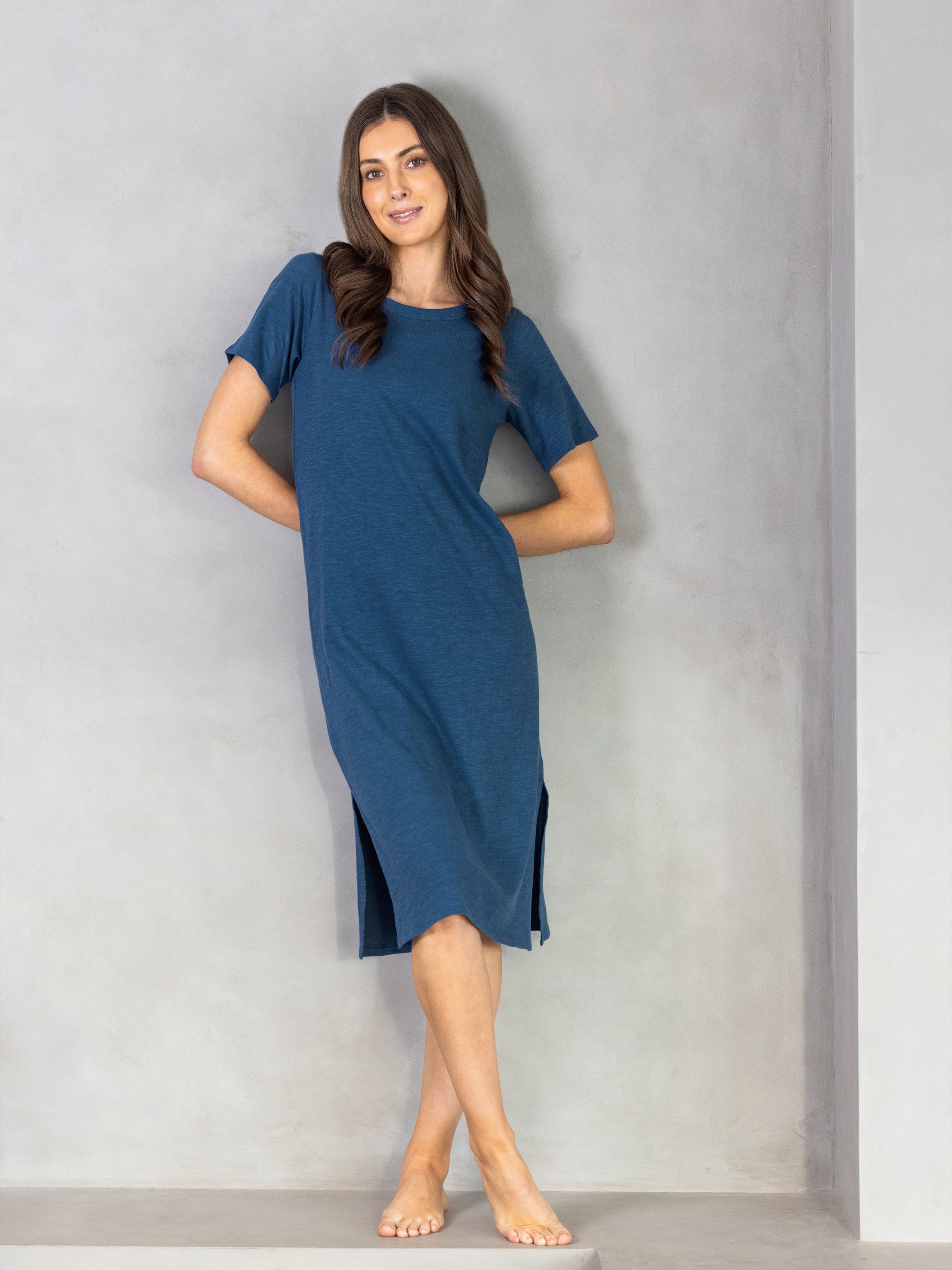 Harper Tee Shirt Dress | Blue-3
