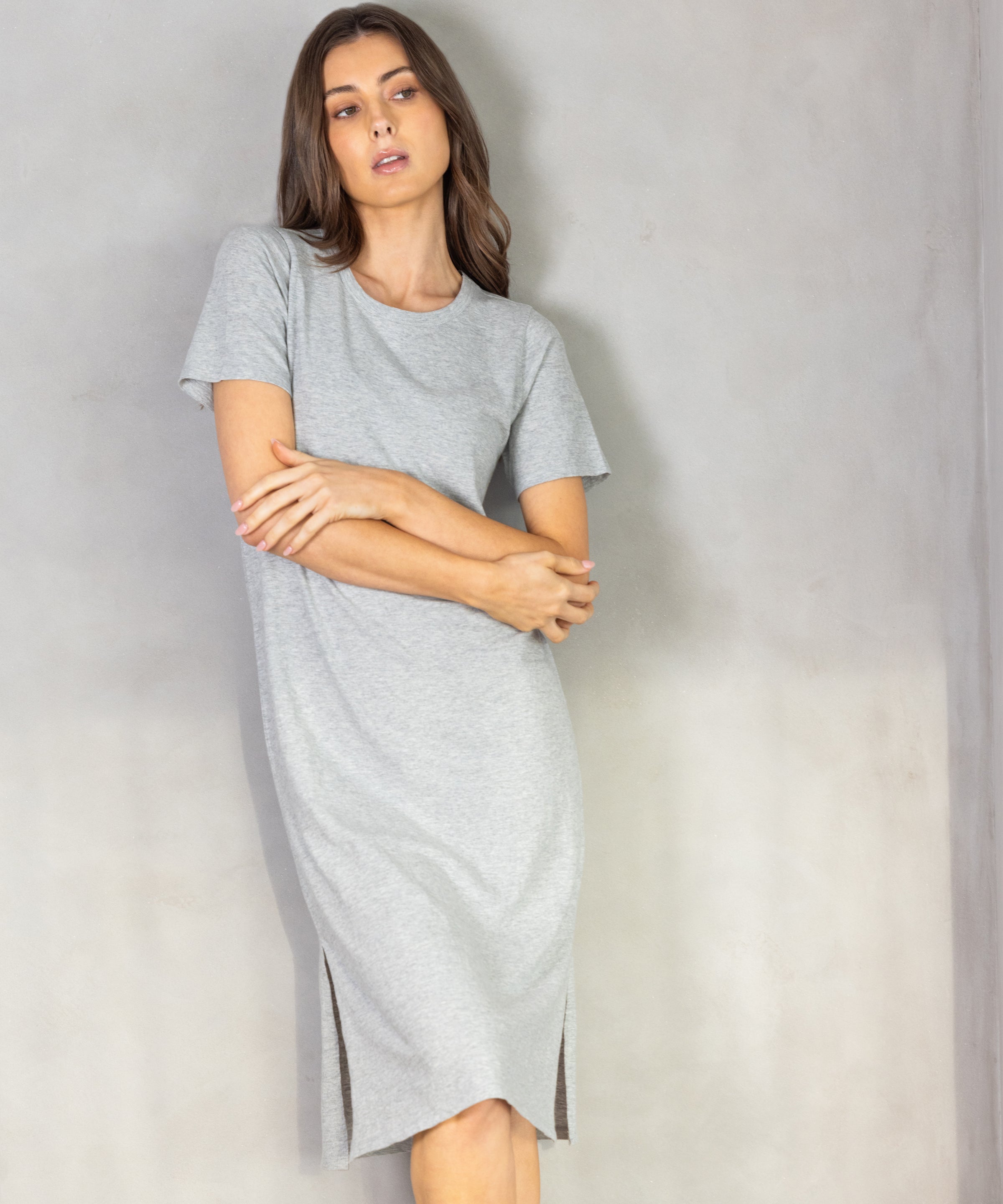 Harper Tee Shirt Dress | Grey Marle-3