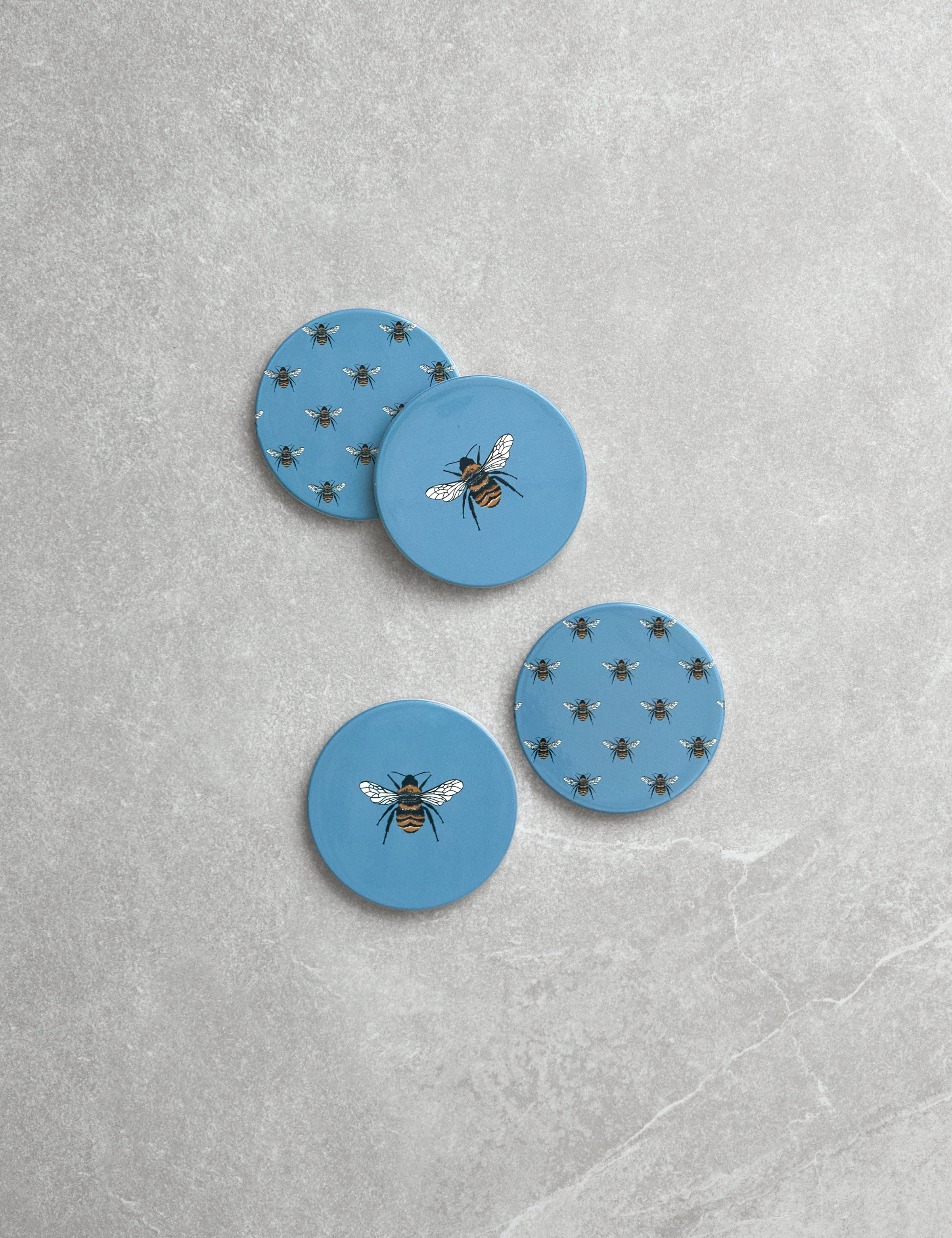 Honeybee Ceramic Coasters, Set of 4 | Blue-1