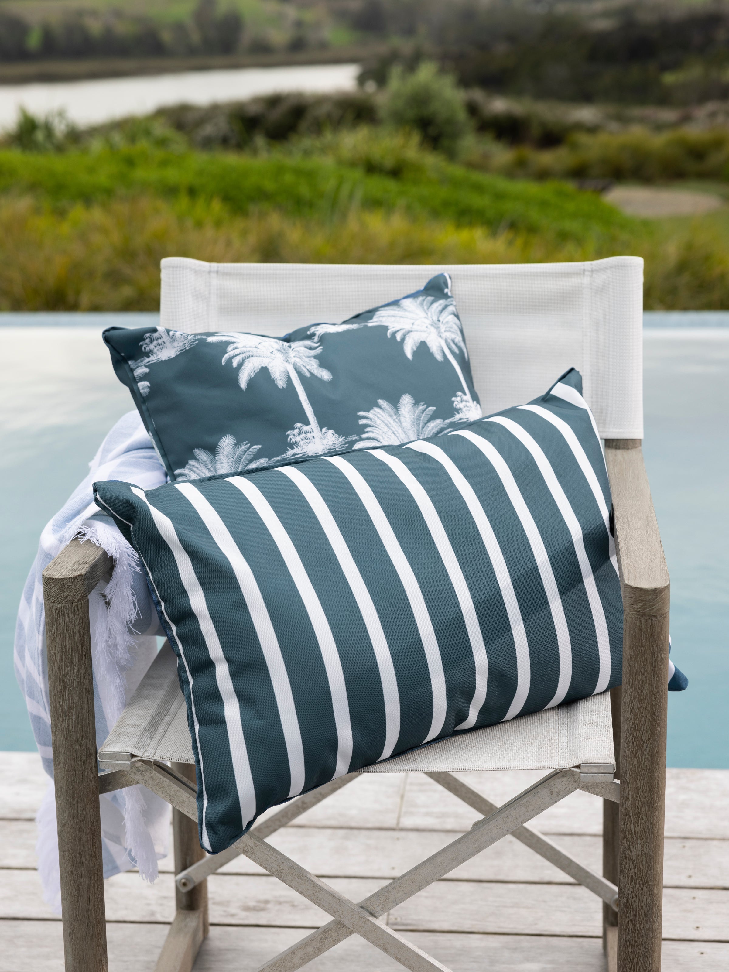 Island Bay Rectangle Filled Cushion | Navy Stripe-2