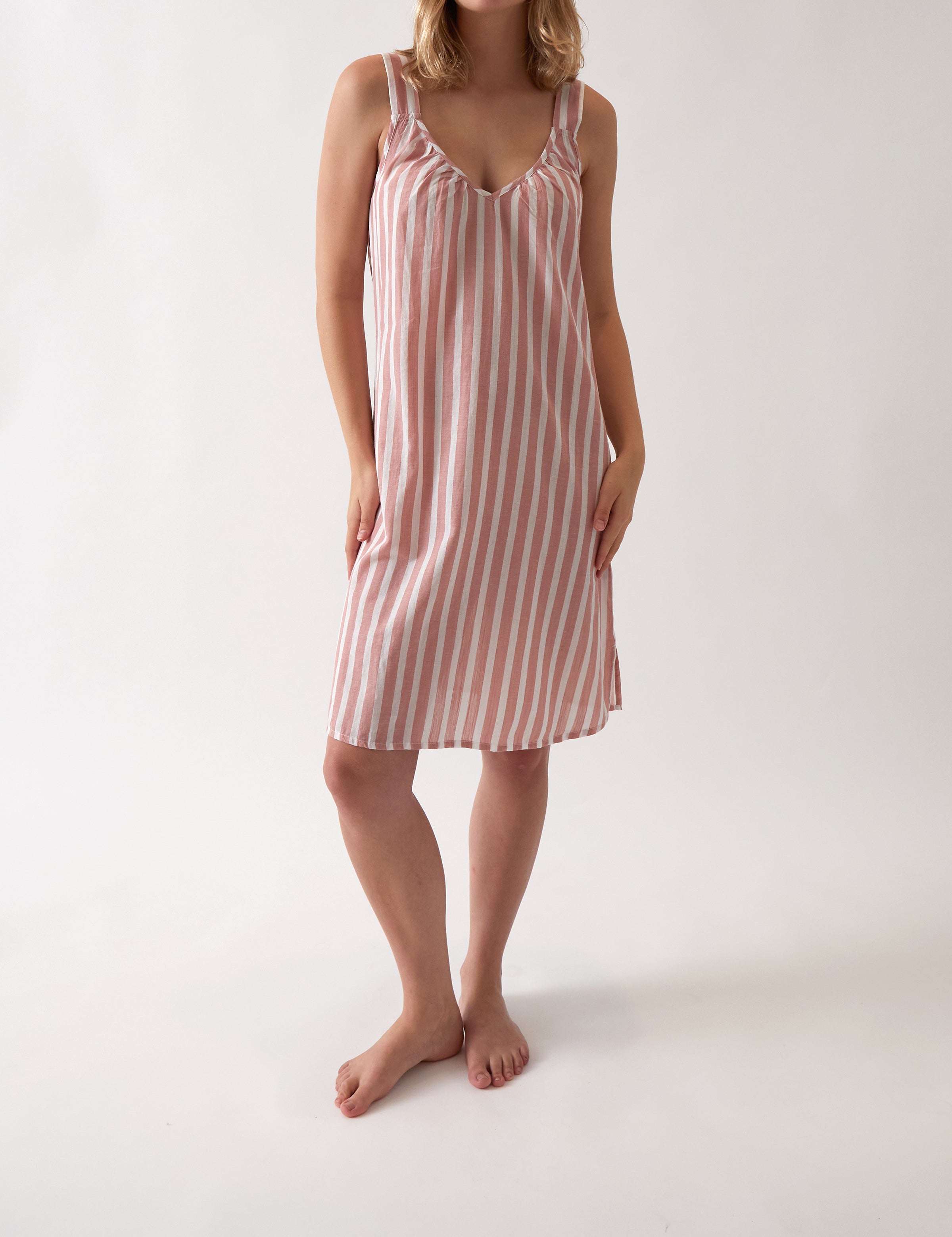 Isobel Wide Strap Nightie | Rose Stripe-1