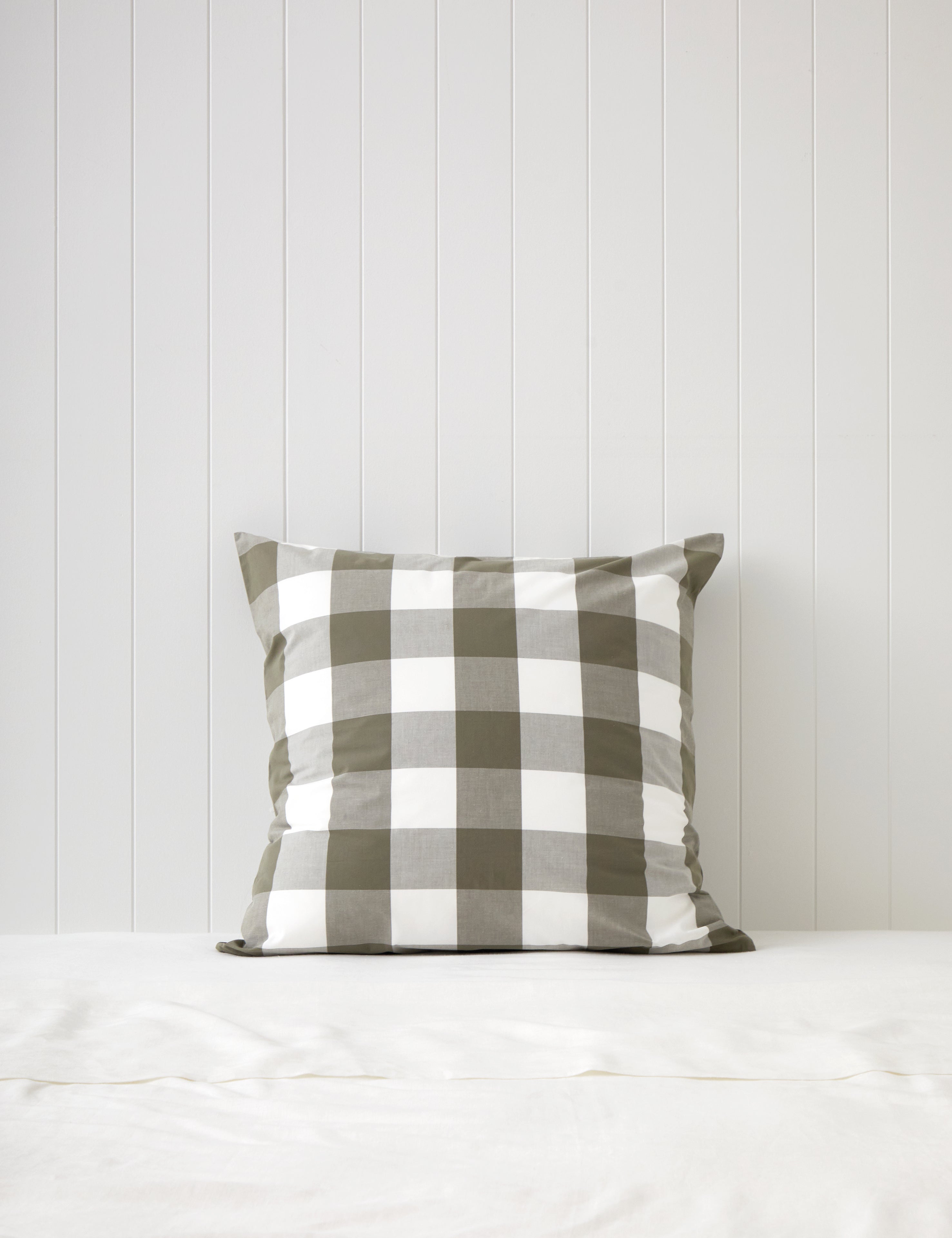 Kawakawa European Pillowcase | Olive Gingham-1