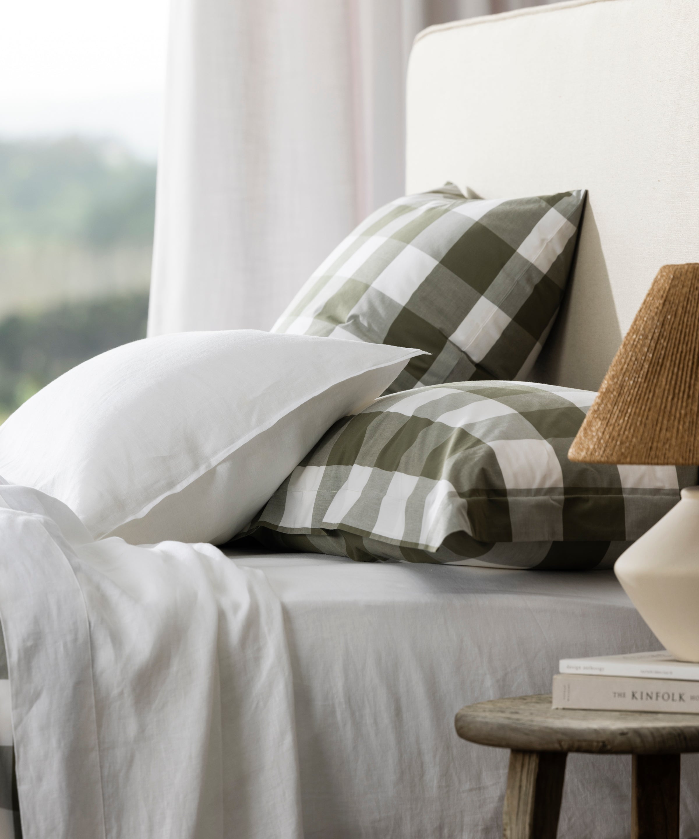 Kawakawa Lodge Pillowcase Set | Olive Gingham-2